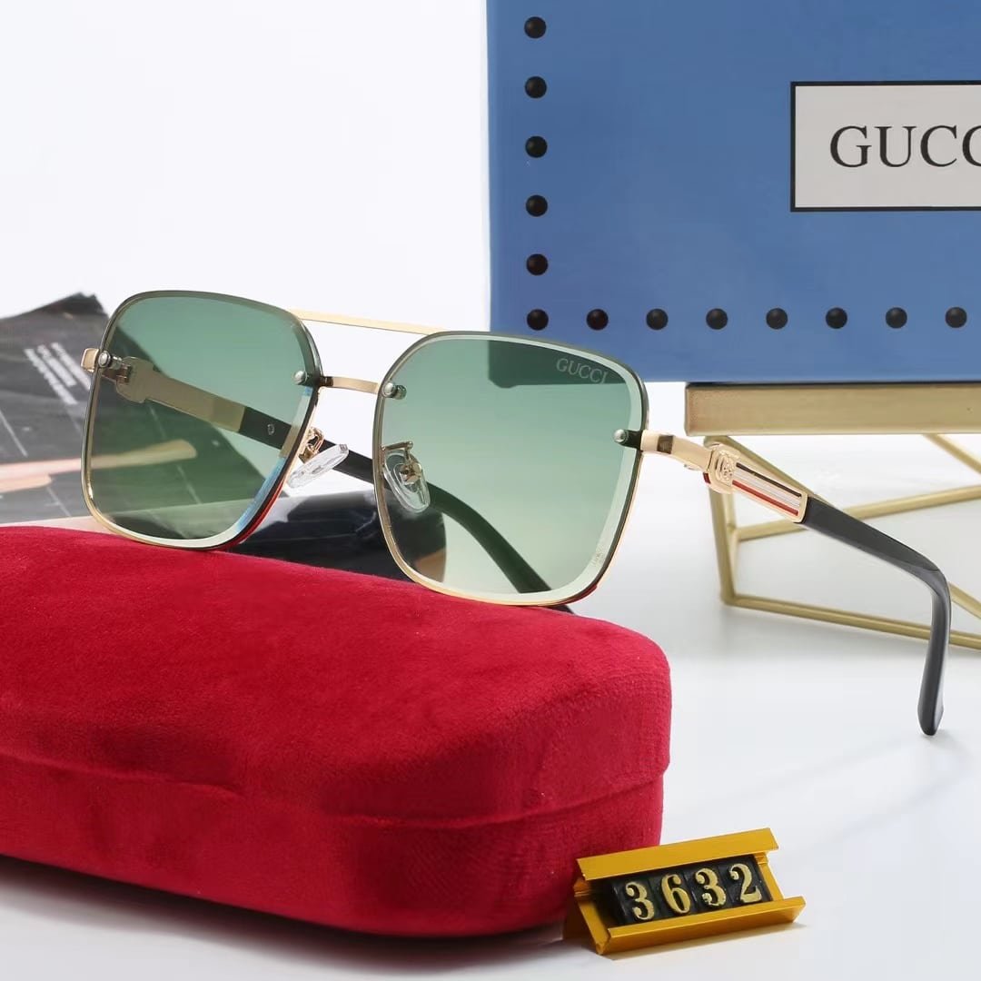 Gvc*1 Square Gradient Vintage Gold Metal Sunglasses Green