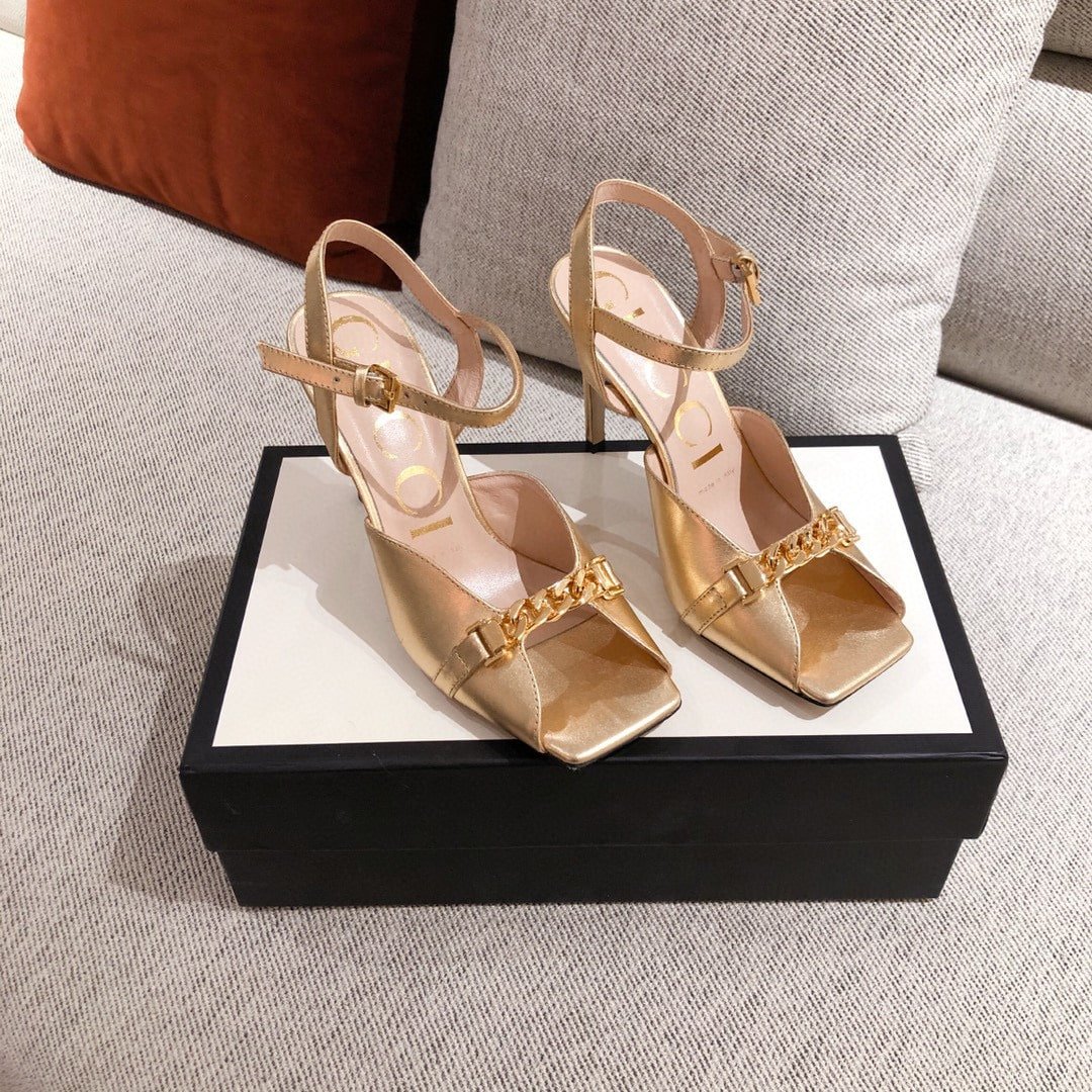 Gvc*1 Ankle Buckle Strap Sylvie Chain Sandals In Gold