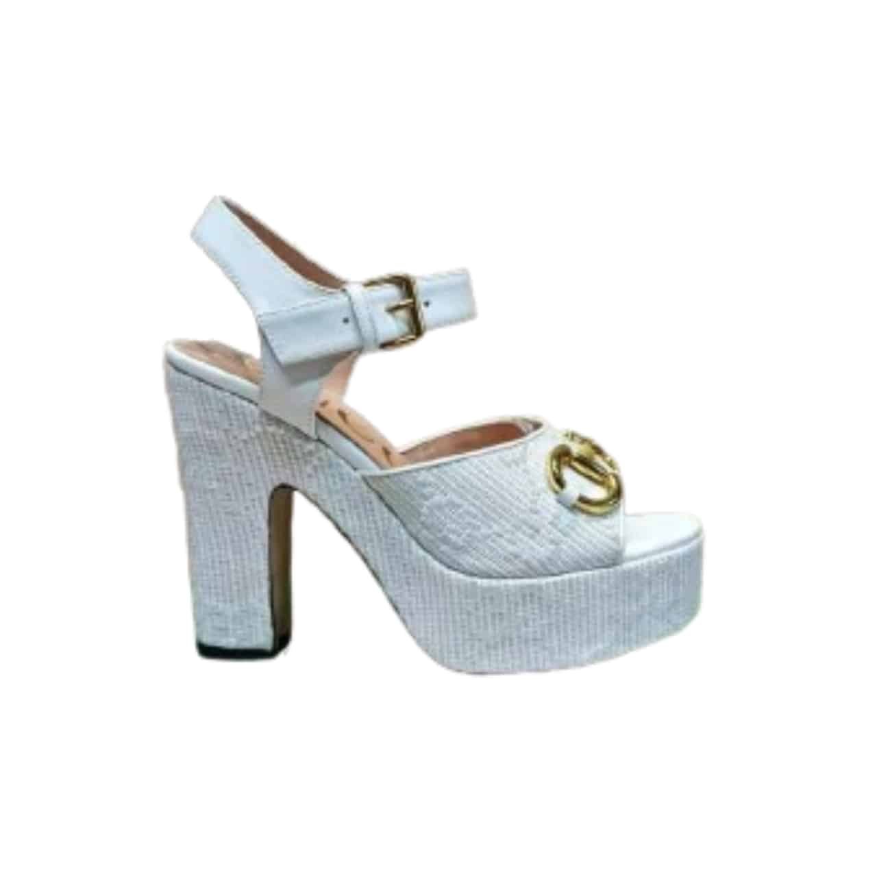 Gvc*1 Horsebit Platform Sandal Gg Embellished ‎White