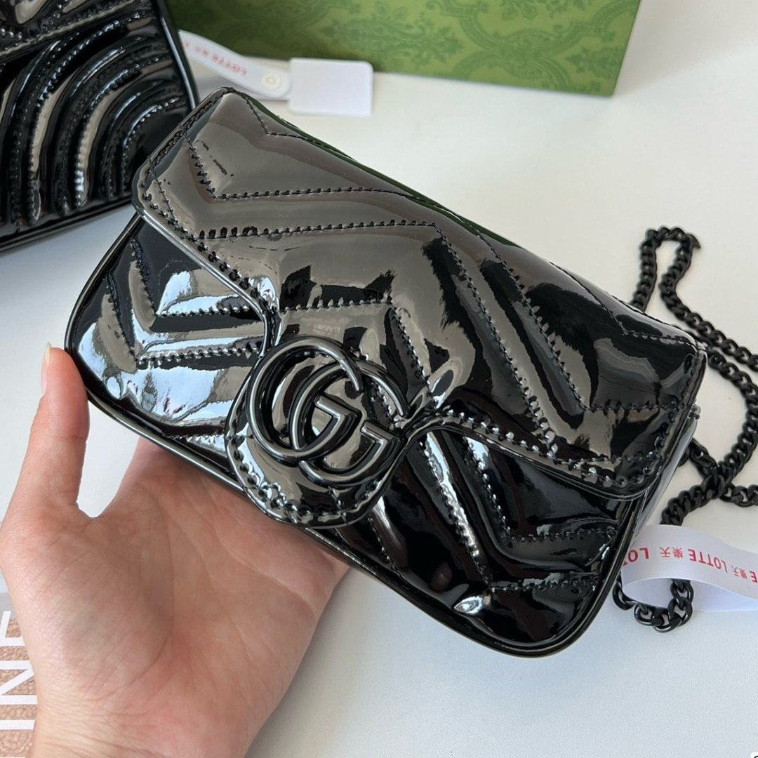 Gvc*1 Gg Marmont Patent S*per Mini Bag Black Patent 17Cm 476433 Aacde 1000