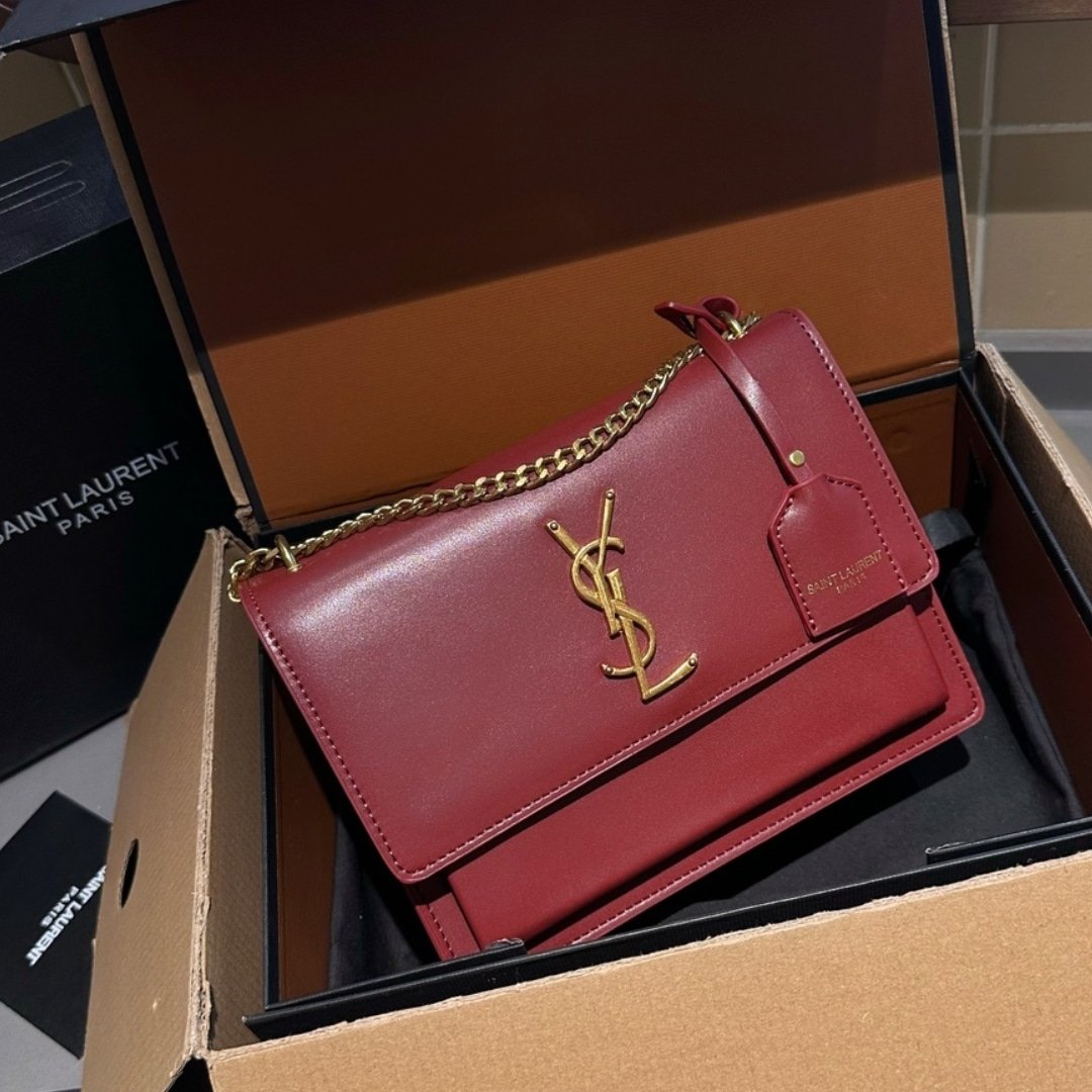 Sa1nt Lau*nt Sunset Medium Chain Bag In Smooth Leather Red 22Cm 442906D420W6805