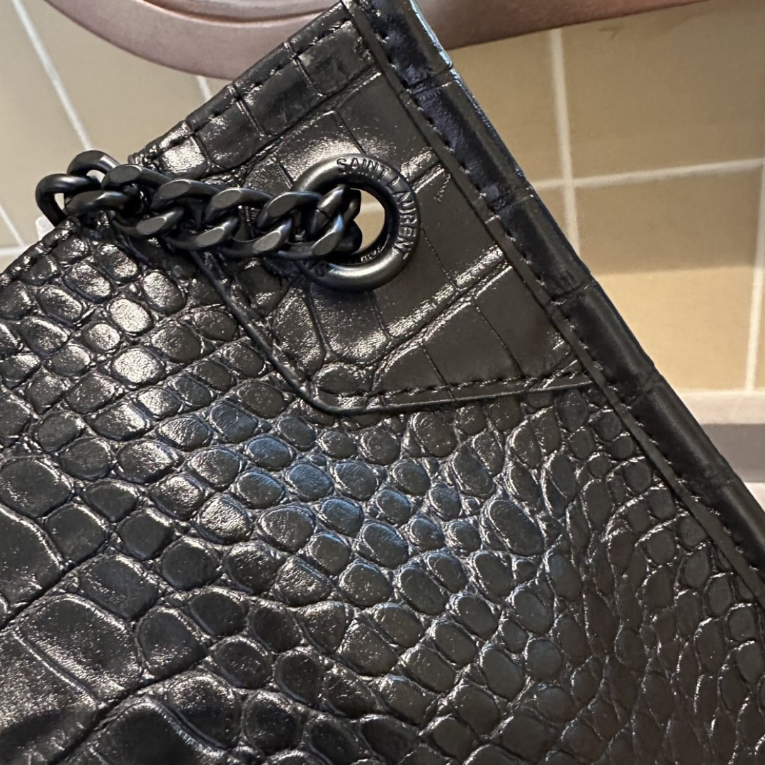 Sa1nt Lau*nt Niki Shopping Bag In Crocodile Embossed Leather Black 33Cm