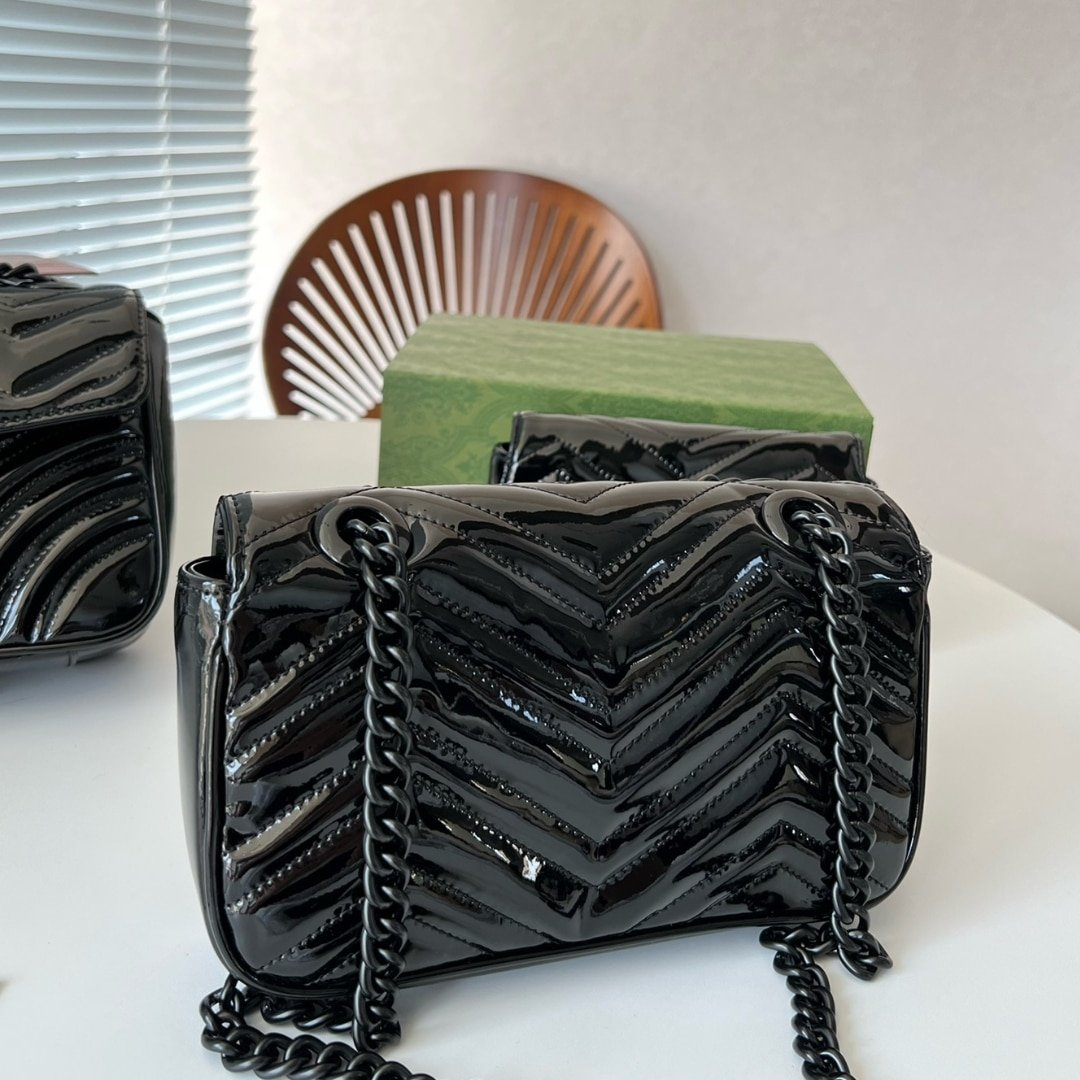 Gvc*1 Gg Marmont Patent S*per Mini Bag Black Patent 17Cm 476433 Aacde 1000