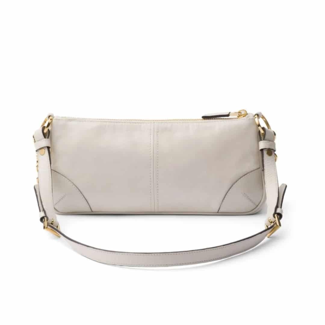 Pra*a Re Edition 2002 Leather Shoulder Bag White 23Cm