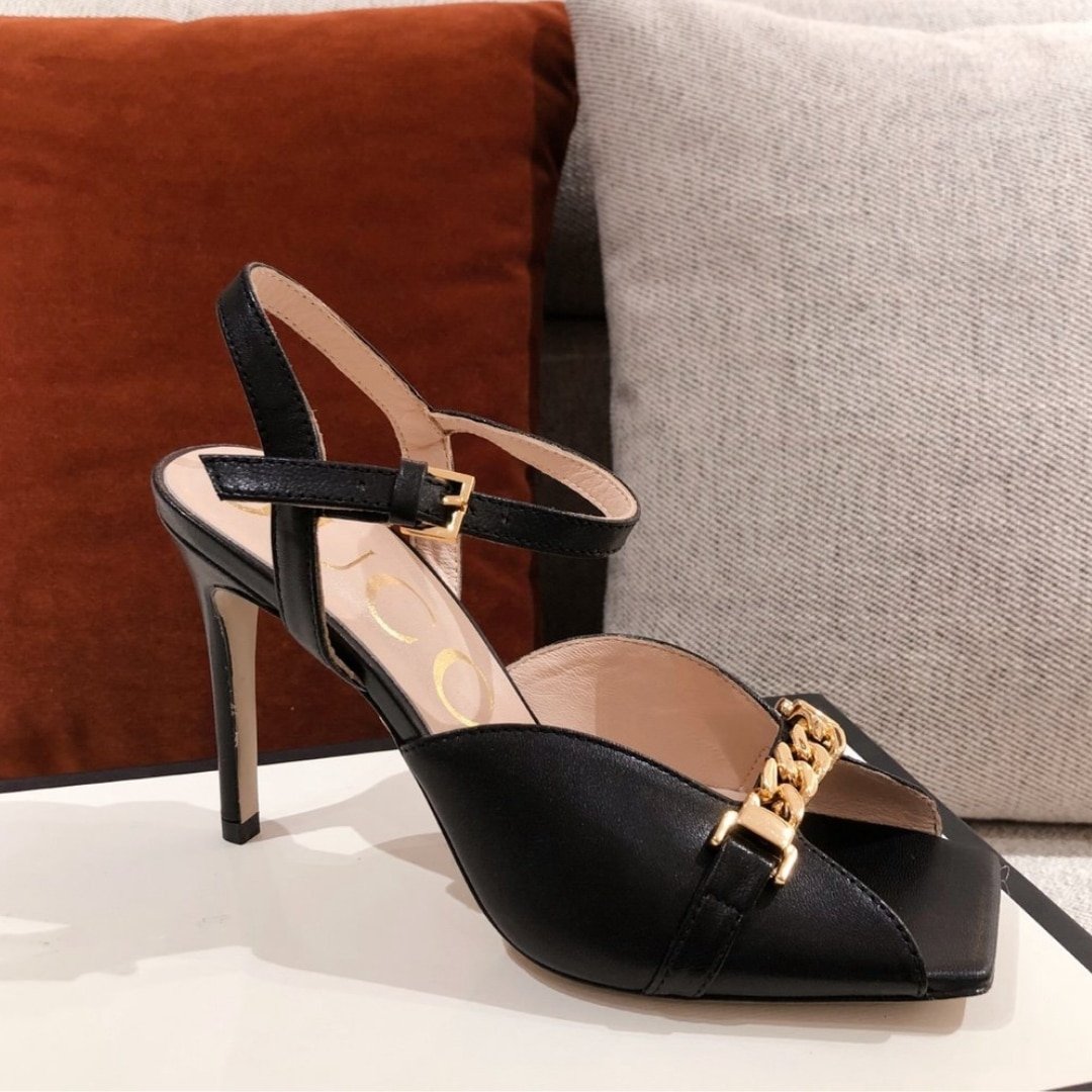 Gvc*1 Ankle Buckle Strap Sylvie Chain Sandals In Black