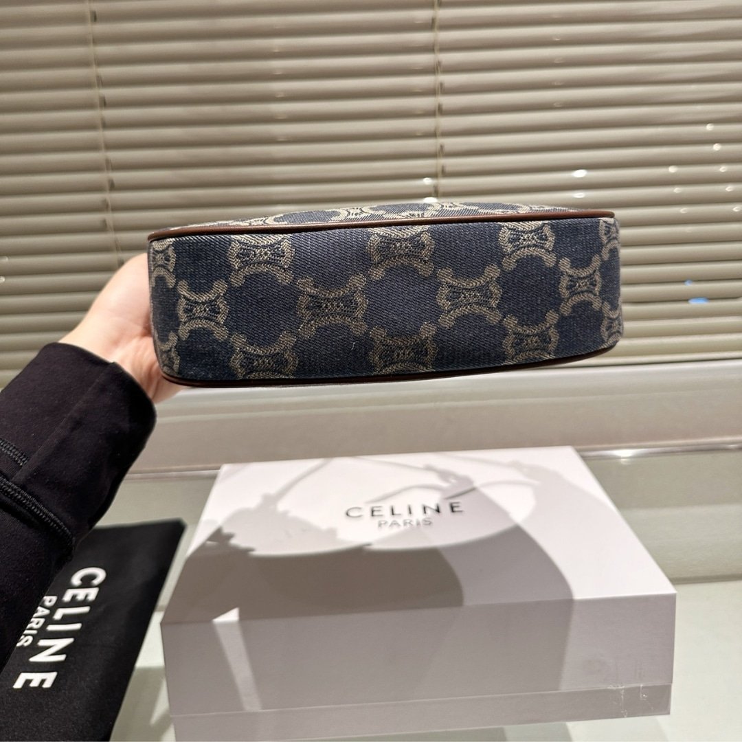 Ce1i*e Ava Triomphe Bag Half Moon In Denim Blue 25Cm