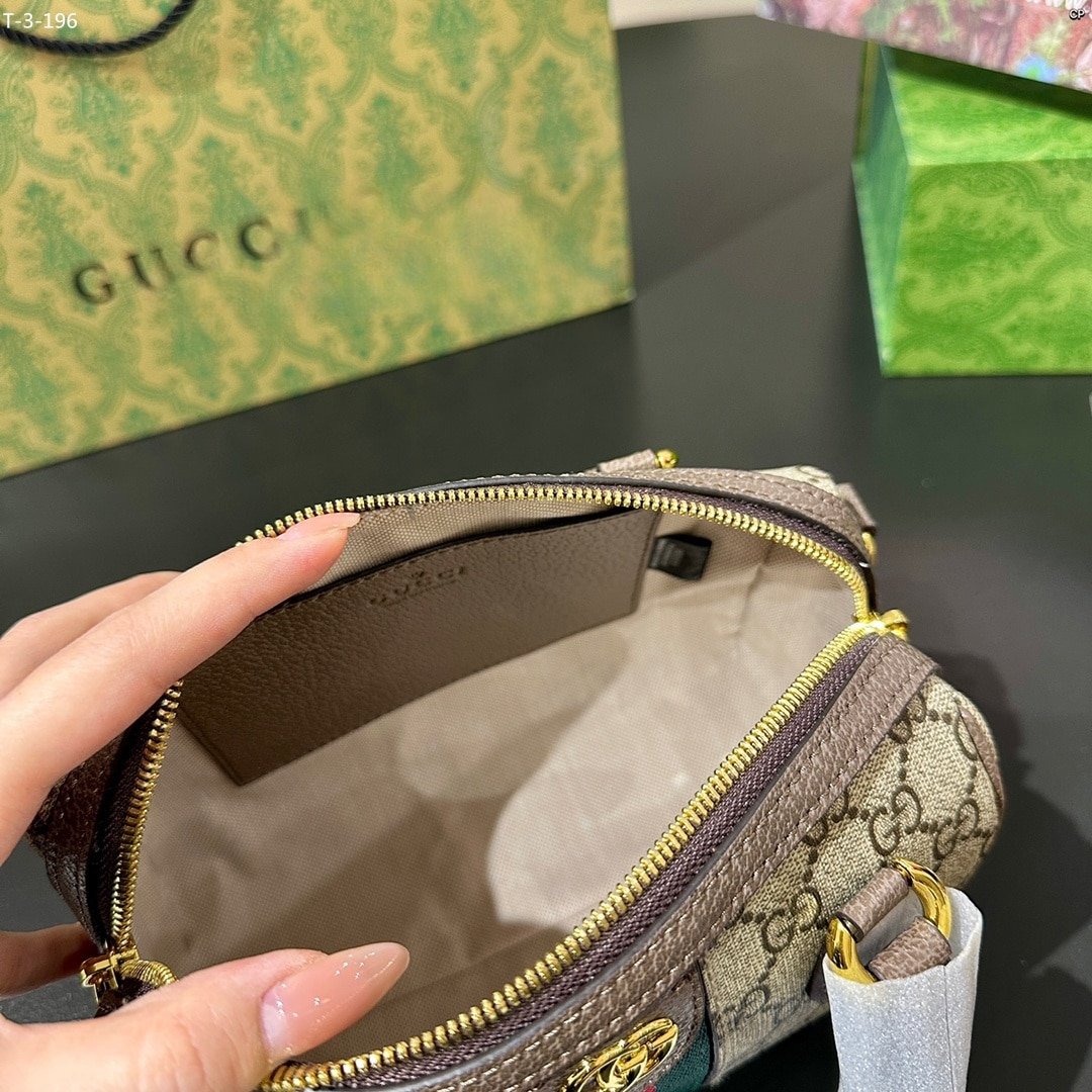 Gvc*1 Ophidia Small Boston Bag GG Monogram Beige And Dark Brown 22Cm 772053 96IWG 8745