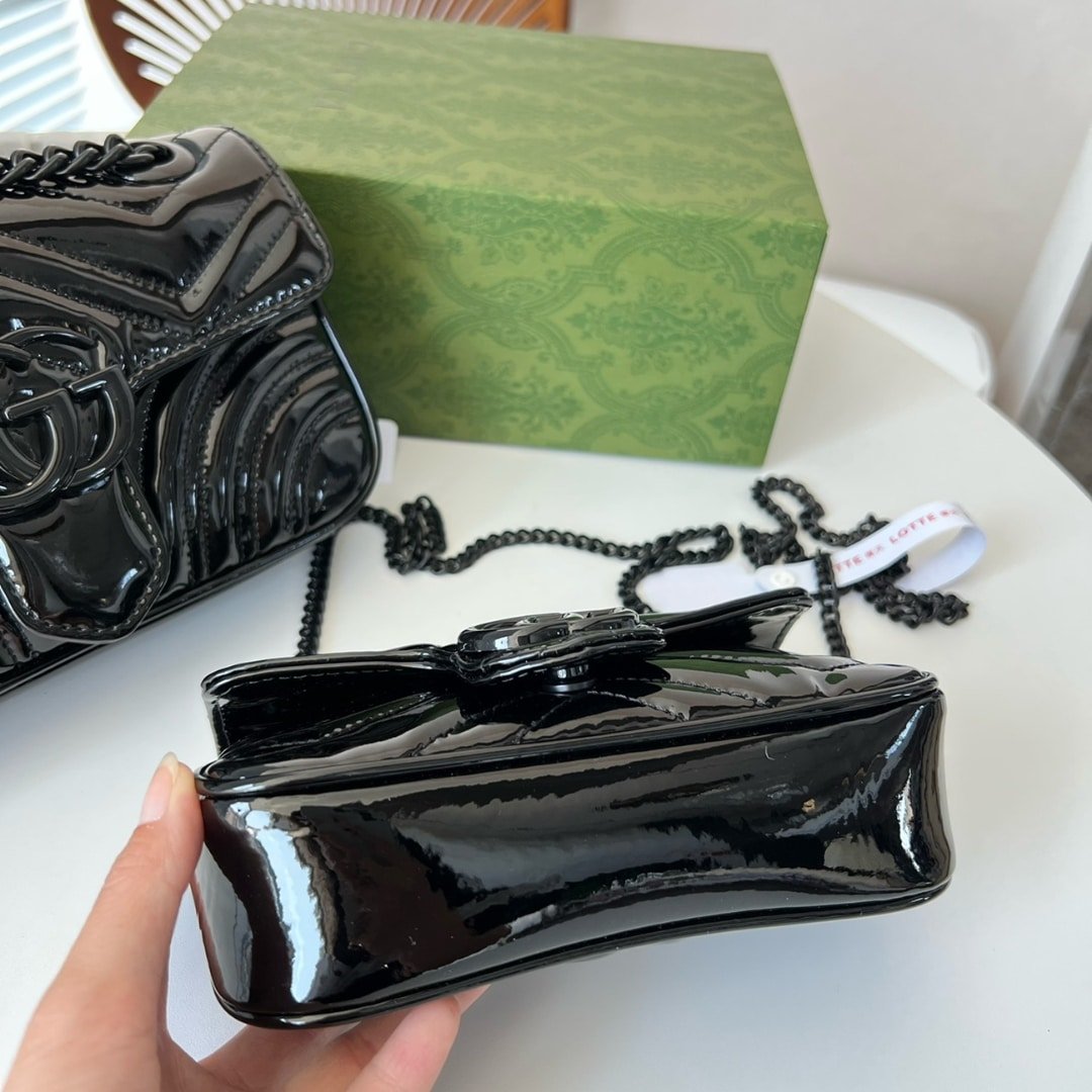 Gvc*1 Gg Marmont Patent S*per Mini Bag Black Patent 17Cm 476433 Aacde 1000