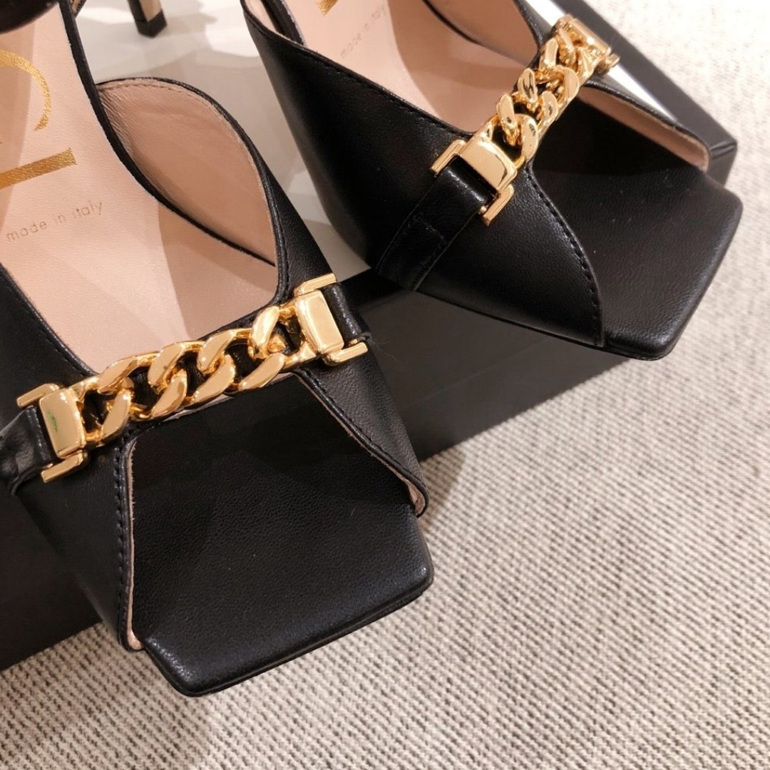 Gvc*1 Ankle Buckle Strap Sylvie Chain Sandals In Black