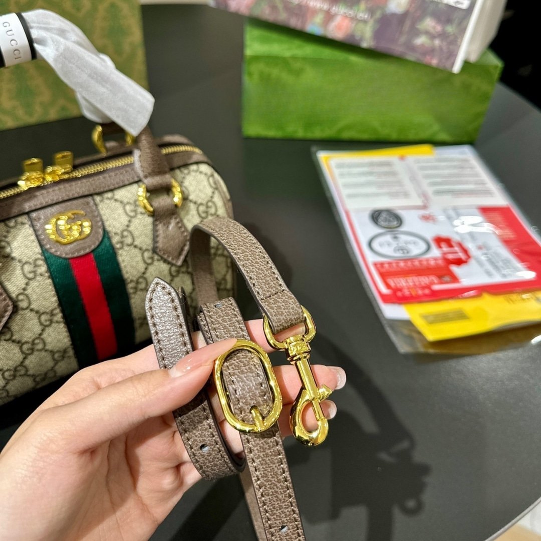 Gvc*1 Ophidia Small Boston Bag GG Monogram Beige And Dark Brown 22Cm 772053 96IWG 8745
