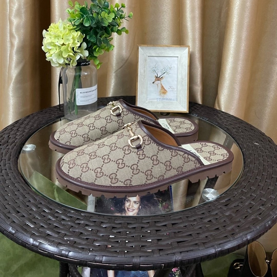 Gvc*1 Gg Slipper Horsebit Canvas Beige 655571 96G60 9762