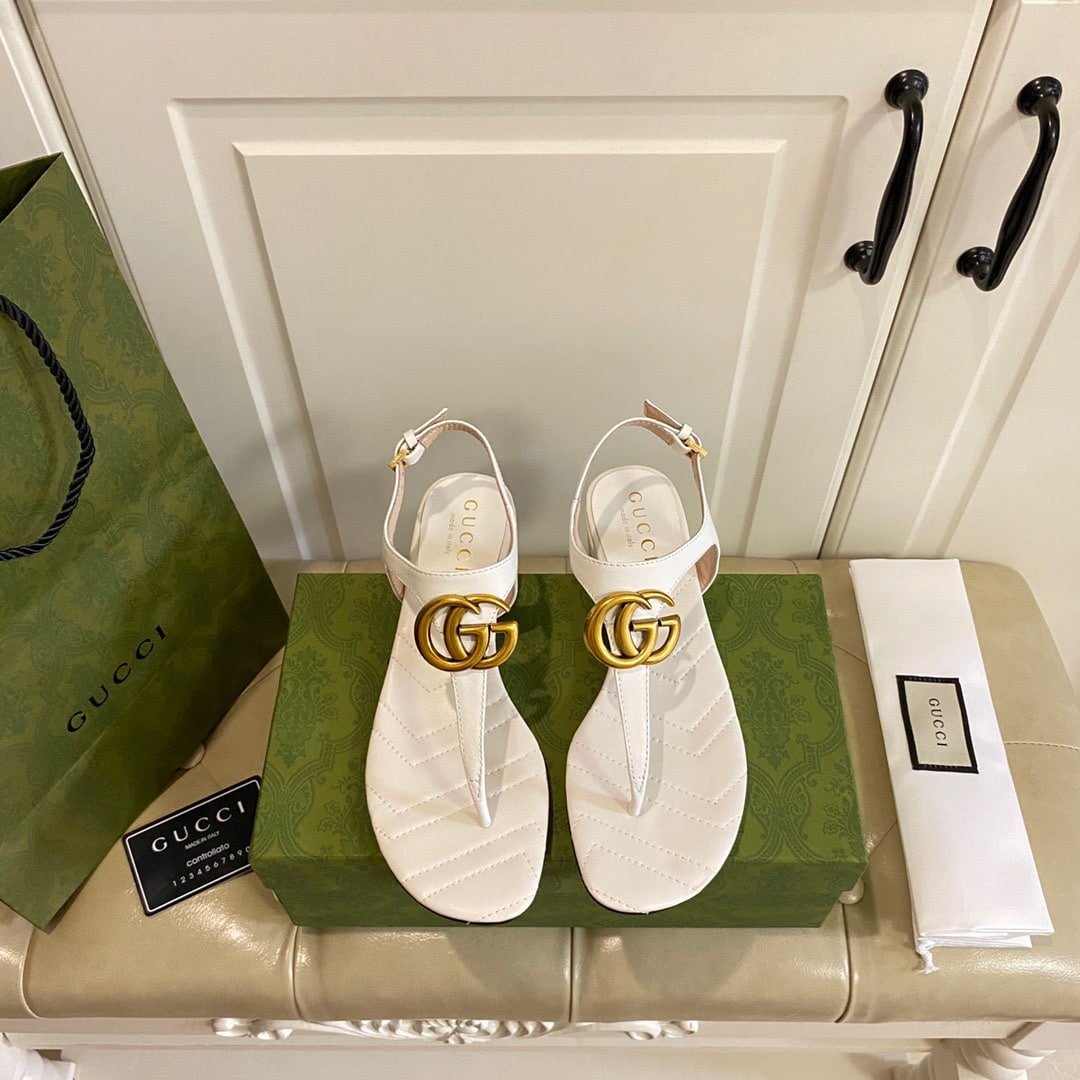 Gvc*1 Double G Sandal Leather White 674840 Bko00 9022