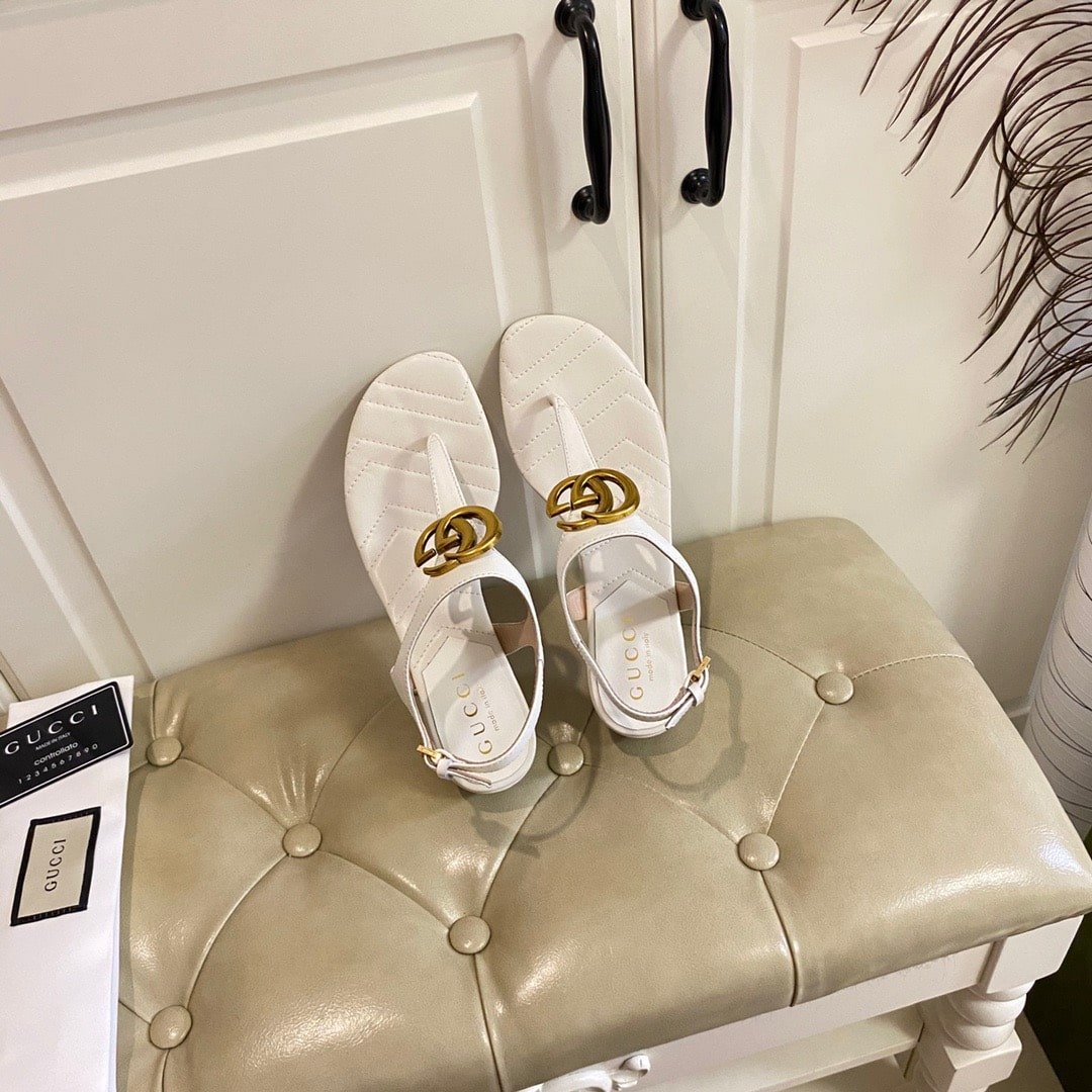 Gvc*1 Double G Sandal Leather White 674840 Bko00 9022
