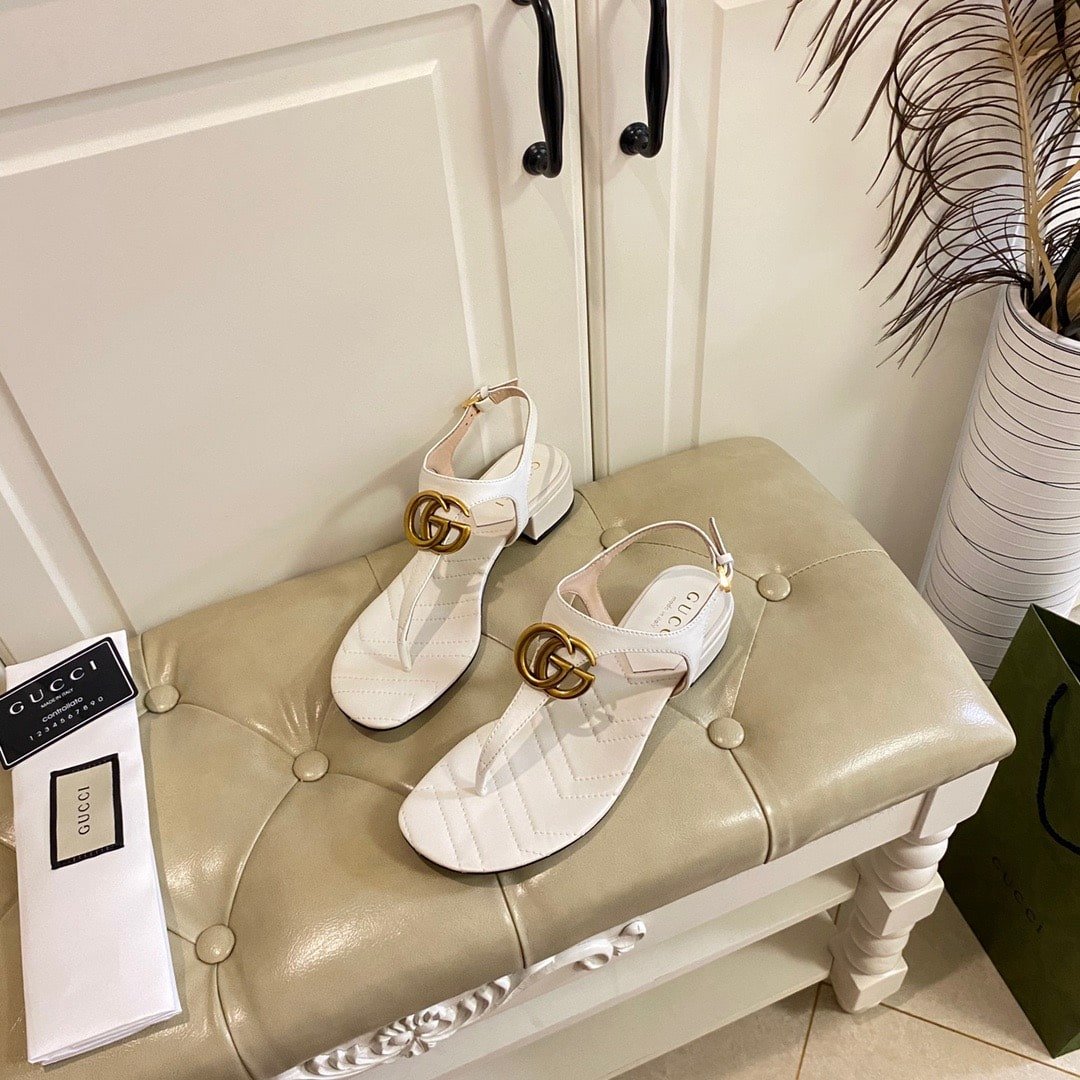 Gvc*1 Double G Sandal Leather White 674840 Bko00 9022