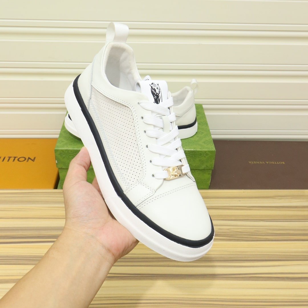 Gvc*1 Men’S Platform Sneaker Leather White With Black Edge