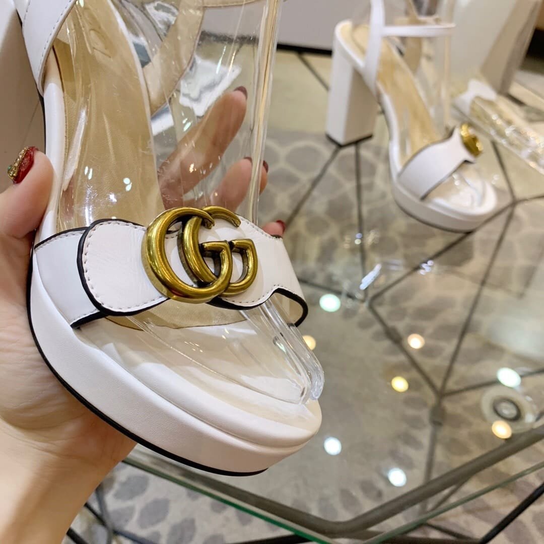 Gvc*1 Gg Leather Heeled Sandal White