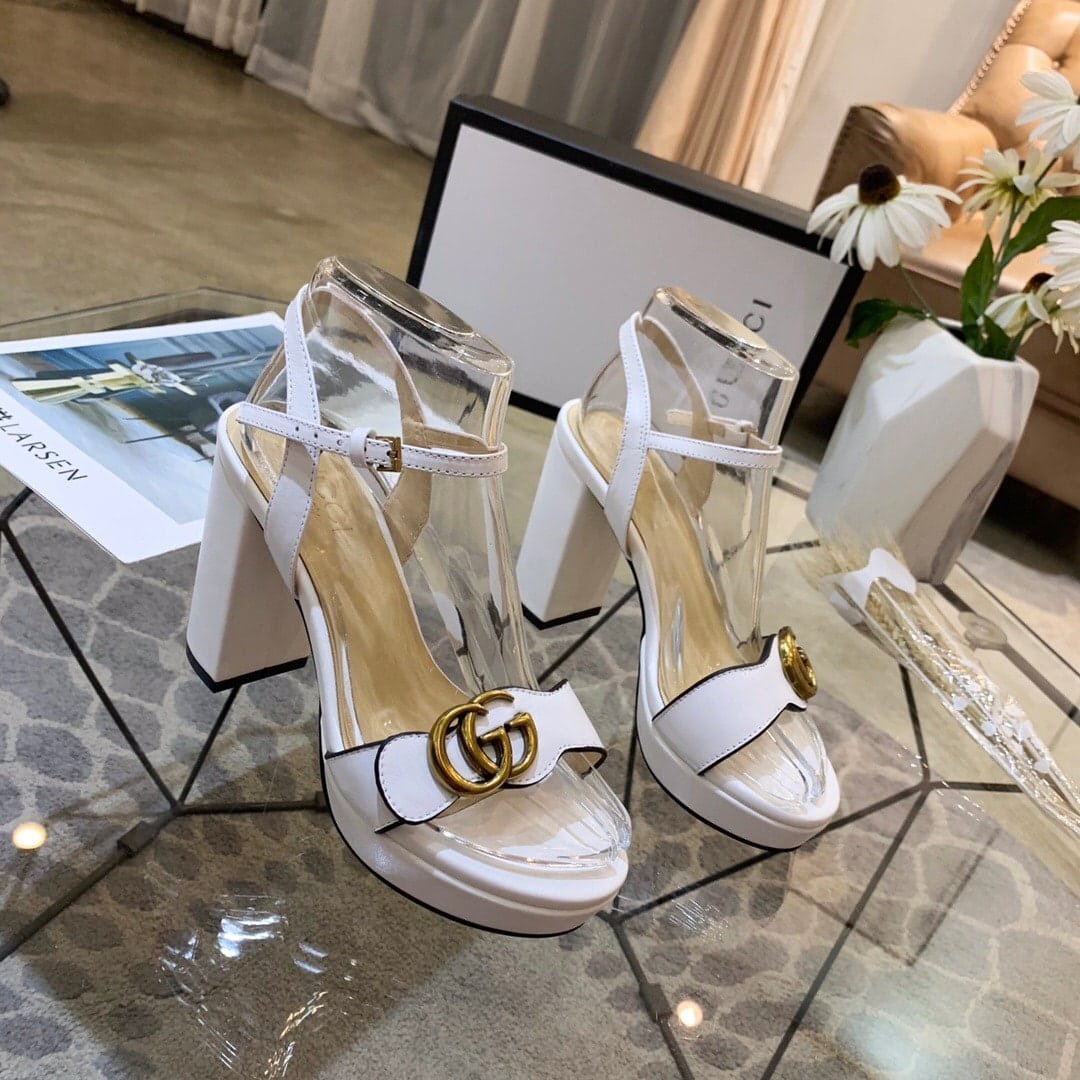 Gvc*1 Gg Leather Heeled Sandal White