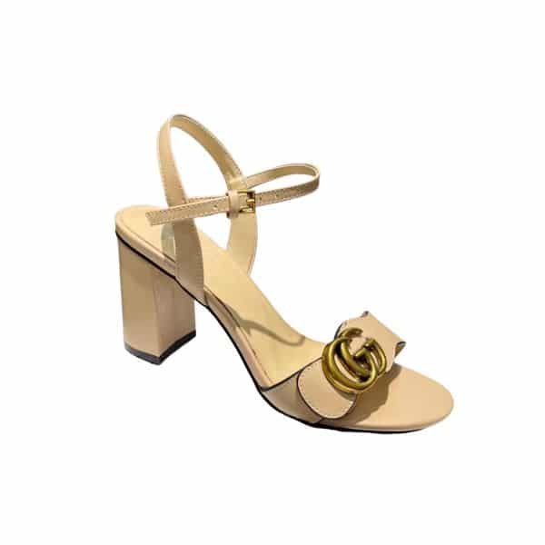 Gvc*1 Leather Mid Heel Sandal Beige