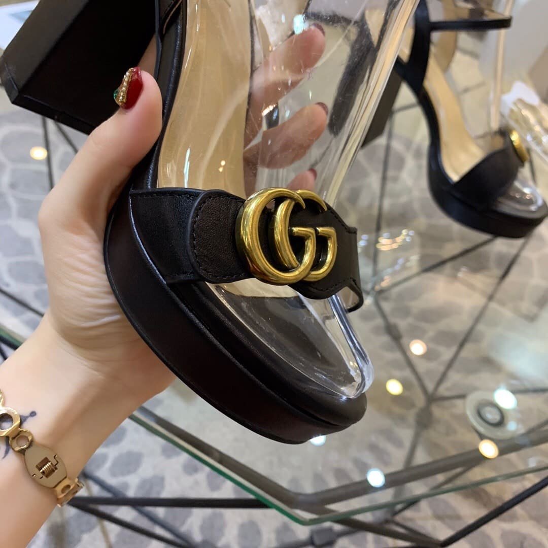 Gvc*1 Gg Leather Heeled Sandal Black