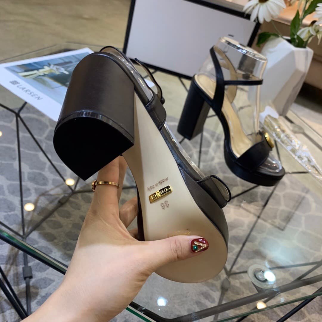 Gvc*1 Gg Leather Heeled Sandal Black