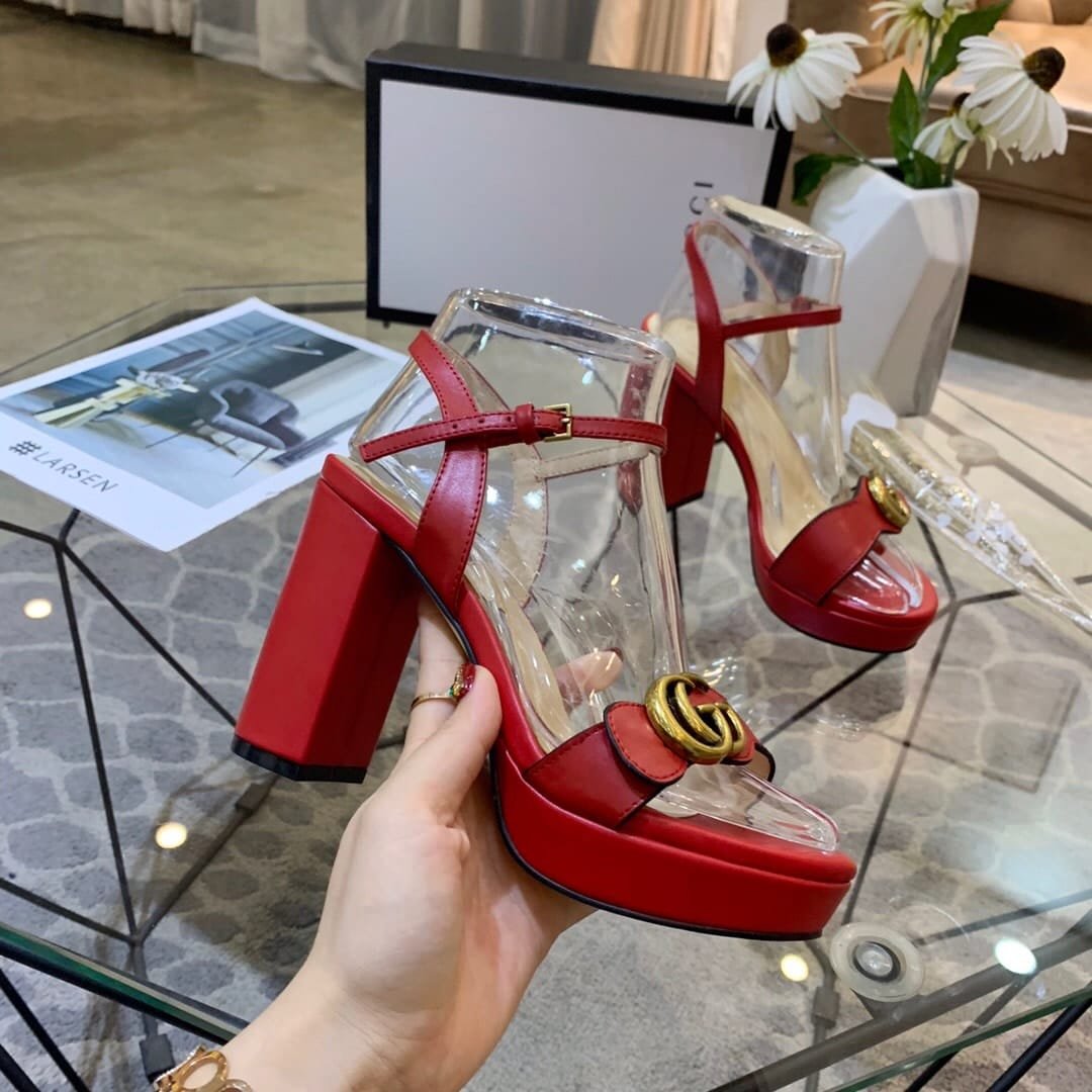 Gvc*1 Gg Leather Heeled Sandal Red