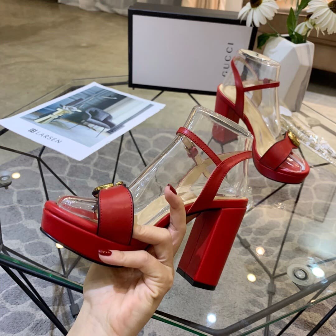 Gvc*1 Gg Leather Heeled Sandal Red