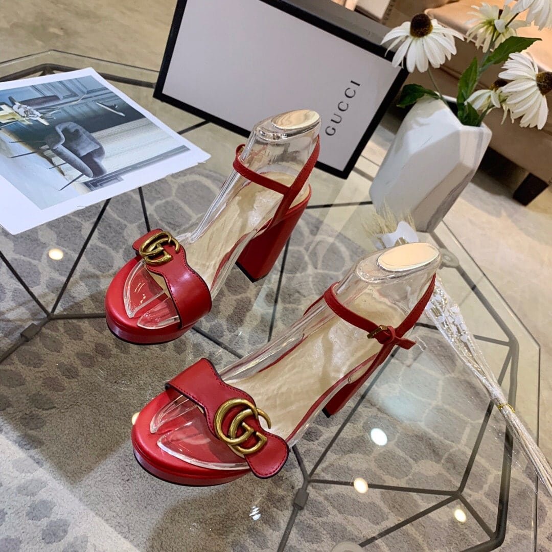 Gvc*1 Gg Leather Heeled Sandal Red