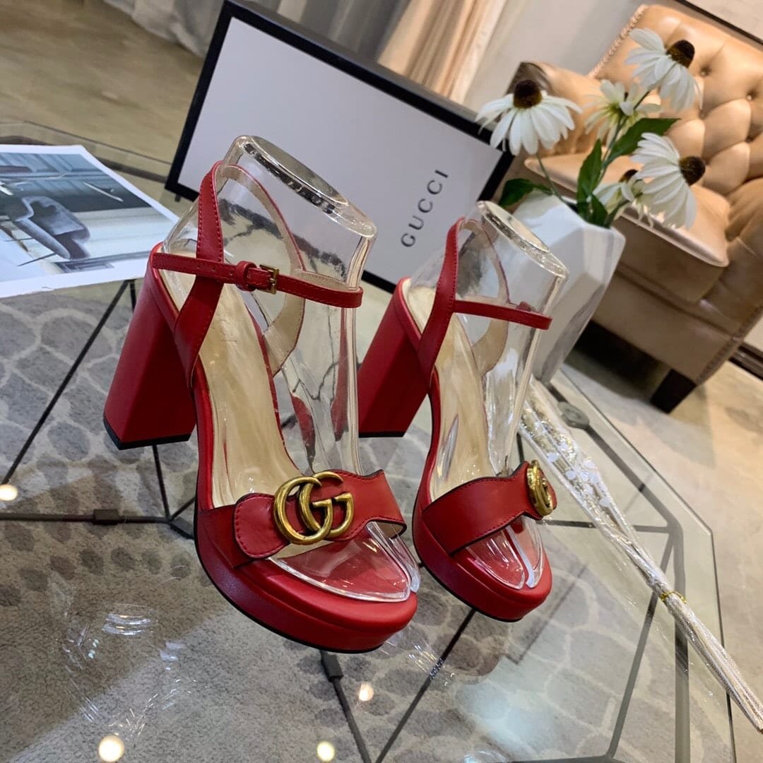 Gvc*1 Gg Leather Heeled Sandal Red
