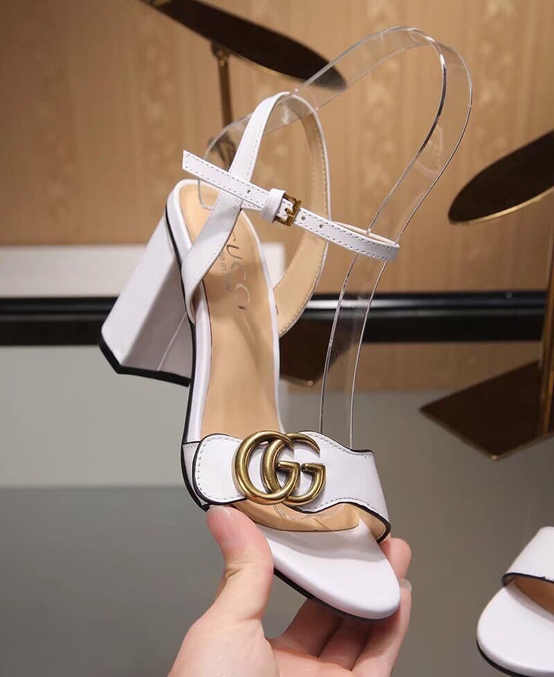 Gvc*1 Leather Mid Heel Sandal White