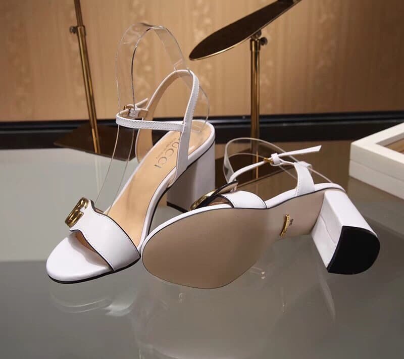 Gvc*1 Leather Mid Heel Sandal White