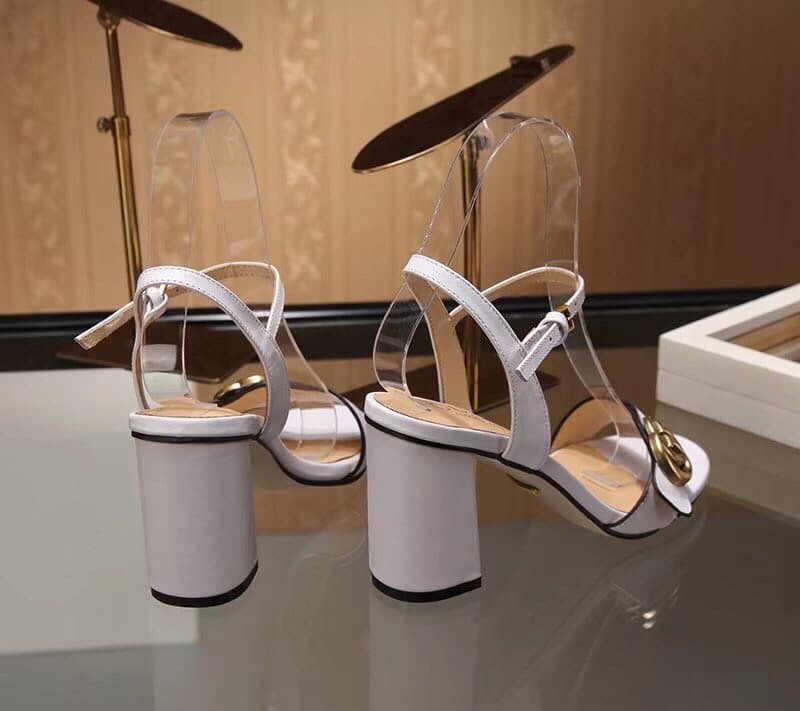 Gvc*1 Leather Mid Heel Sandal White