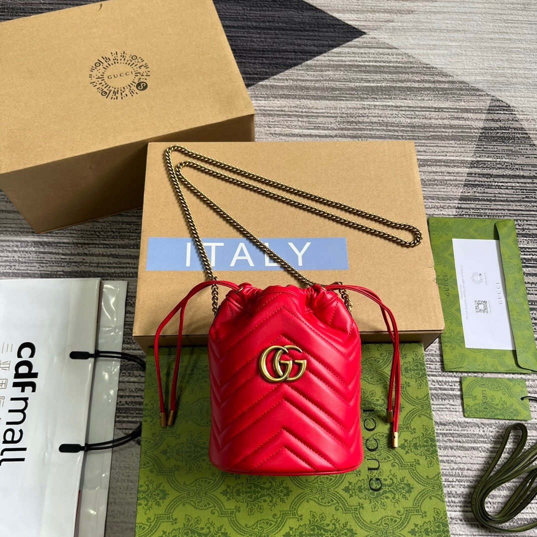 Gvc*1 Gg Marmont Matelassé Mini Bucket Bag Red 13Cm 575163 Dtdht 6832