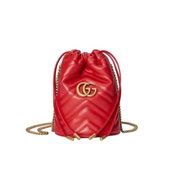 Gvc*1 Gg Marmont Matelassé Mini Bucket Bag Red 13Cm 575163 Dtdht 6832