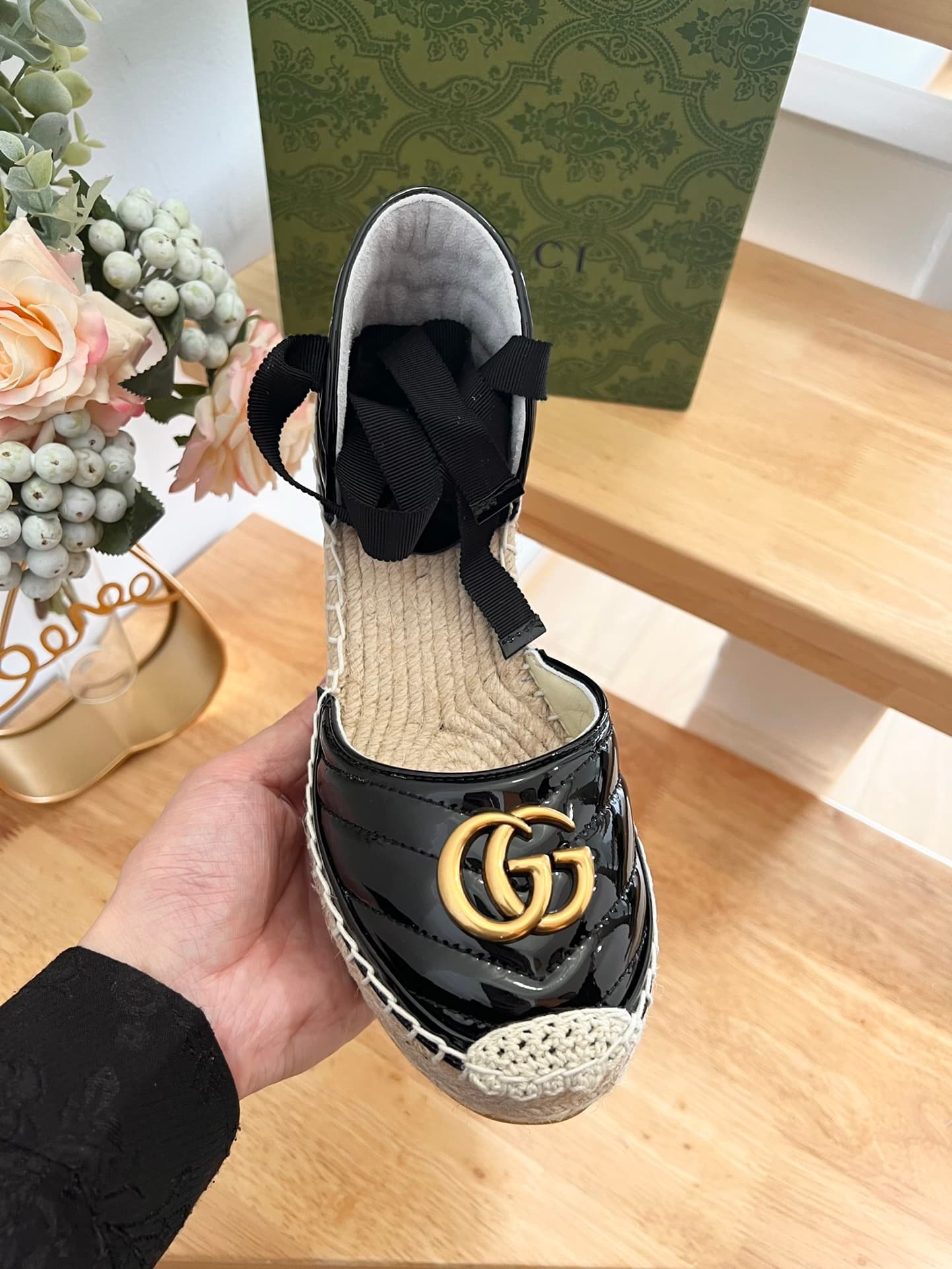 Gvc*1 Leather Platform Espadrille Black 573023 Btmo0 1000