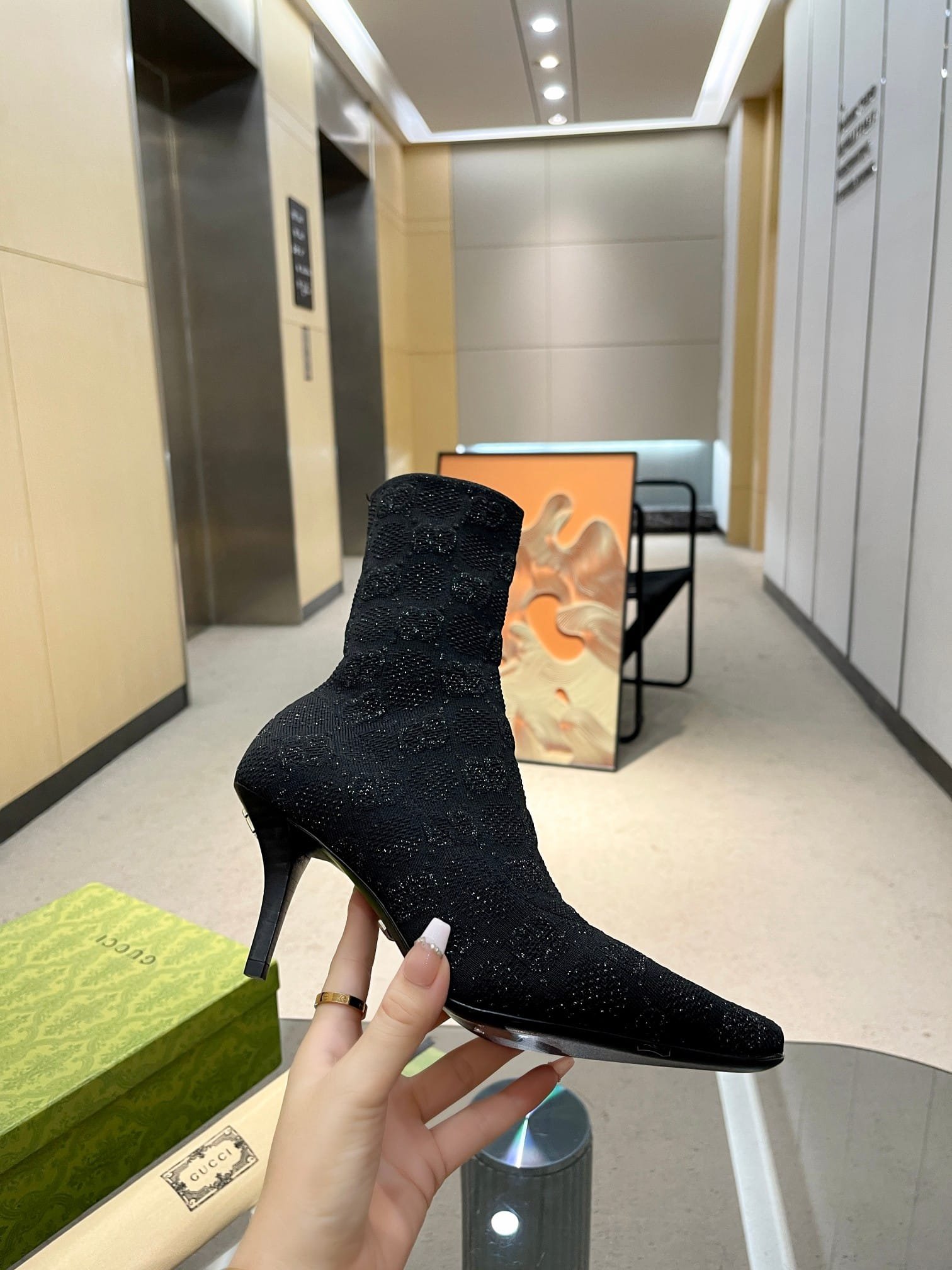 Gvc*1 Women’S Gg Knit Ankle Boots Black 718378 Facfm 8720