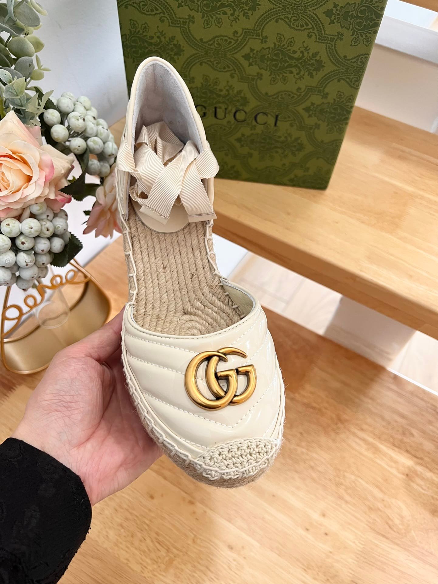Gvc*1 Leather Platform Espadrille White