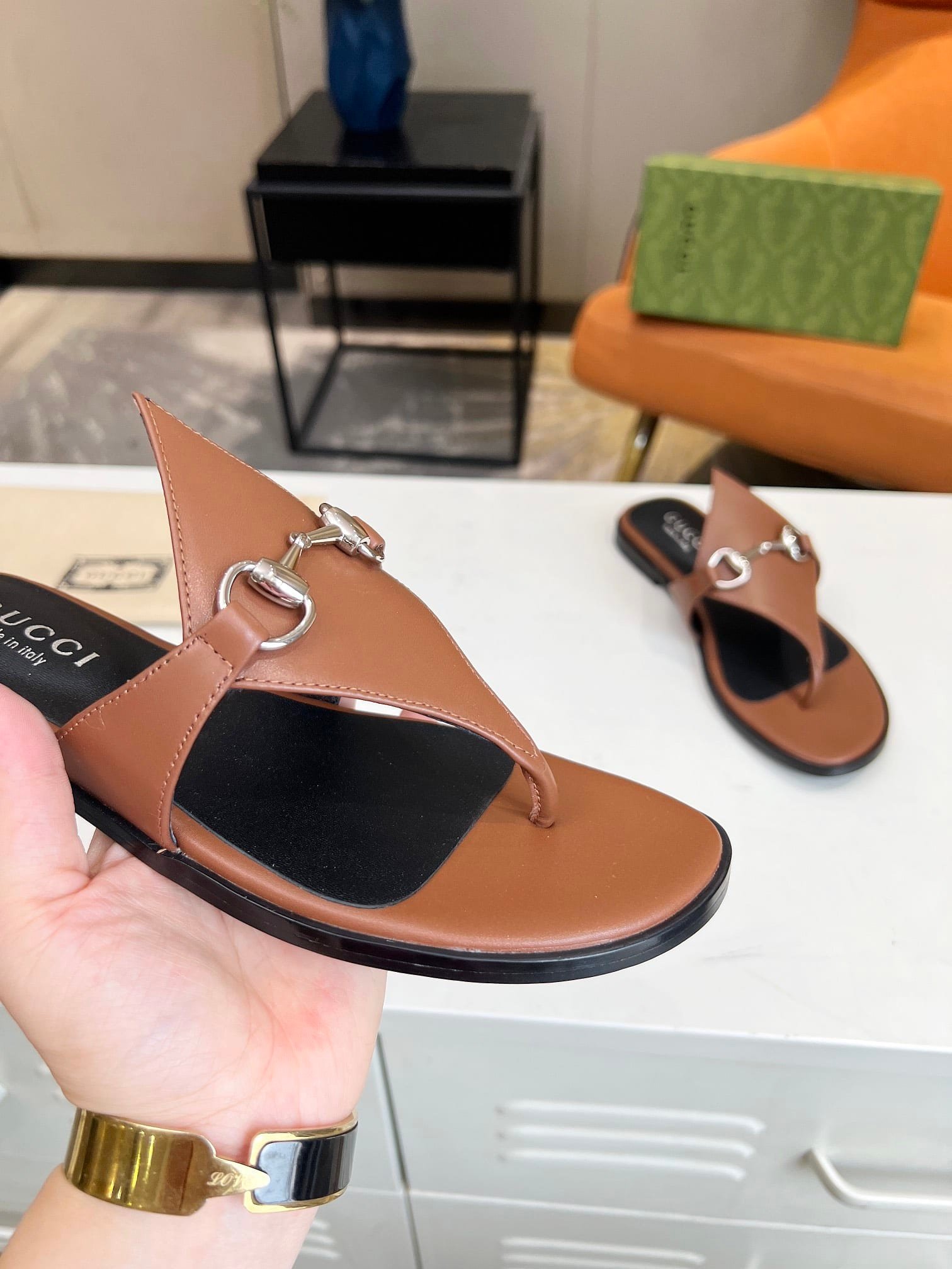 Gvc*1 Women’S Thong Sandal With Horsebit Brown