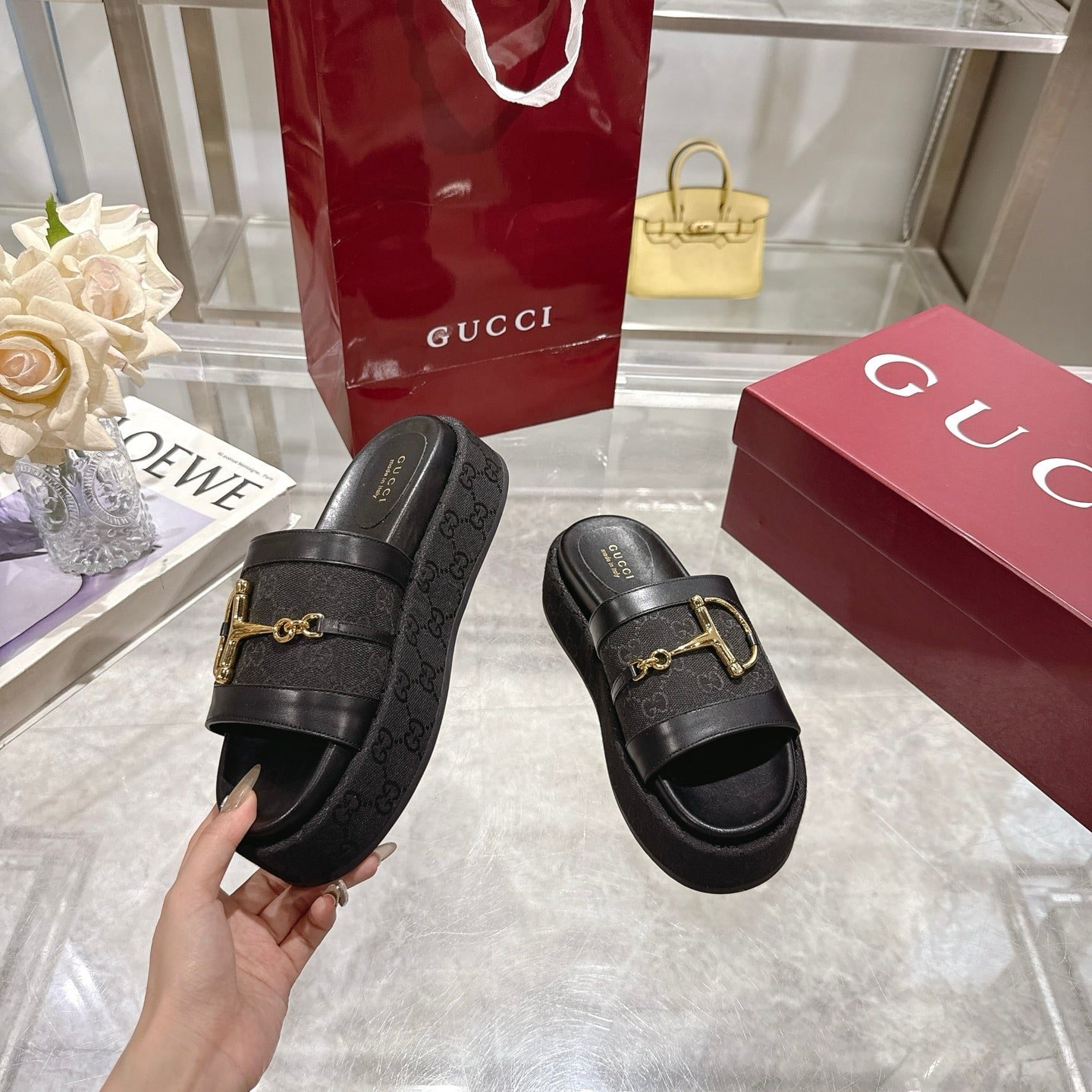 Gvc*1 Women’S Platform Slides With Horsebit Black
