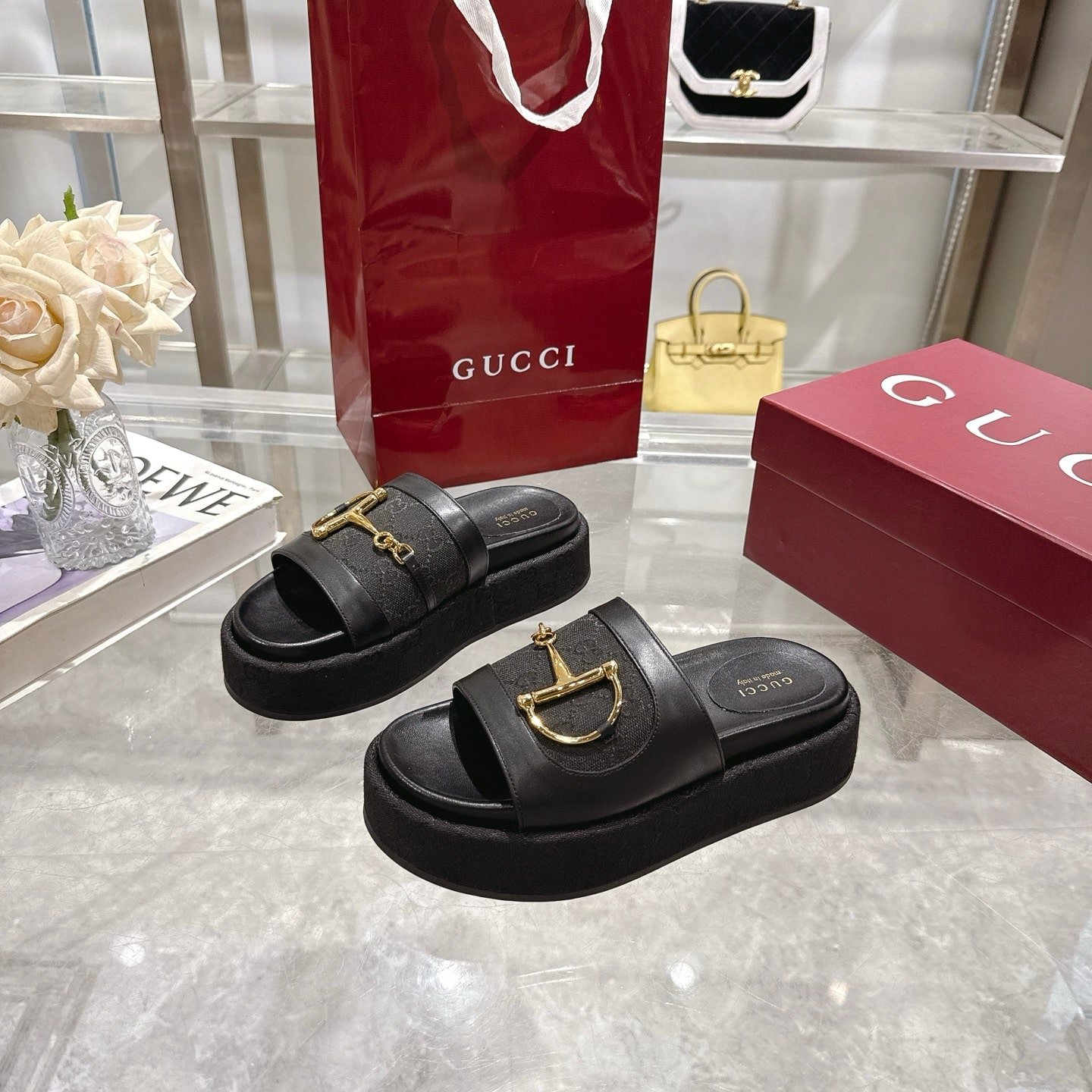 Gvc*1 Women’S Platform Slides With Horsebit Black