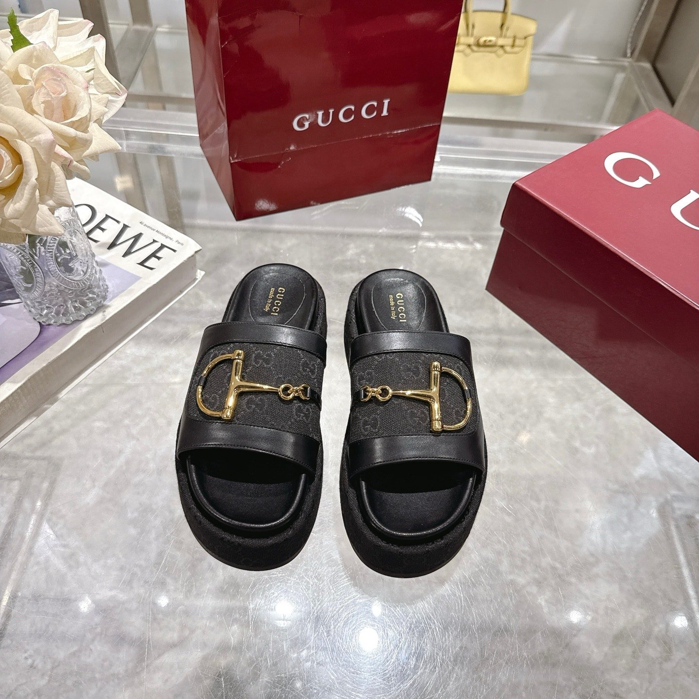 Gvc*1 Women’S Platform Slides With Horsebit Black
