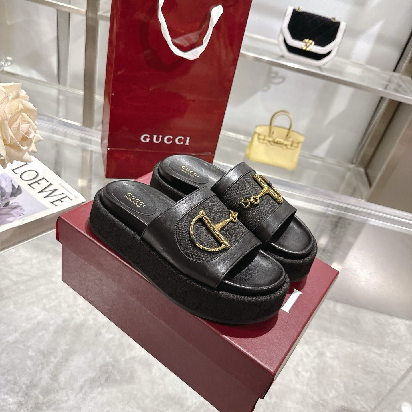 Gvc*1 Women’S Platform Slides With Horsebit Black