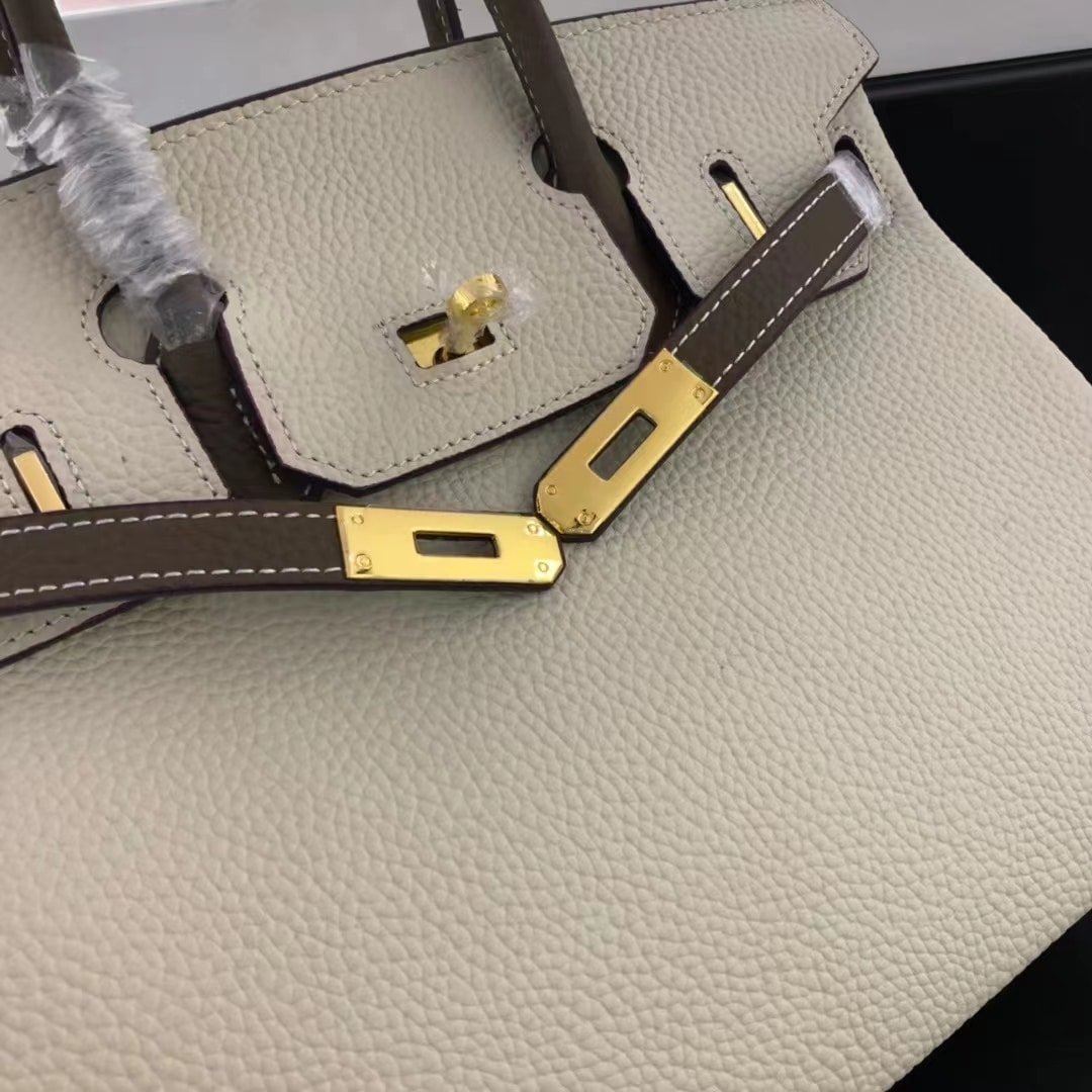 H**me5 Birkin 25 Togo Brushed Leather Gold Hardware Beige Grey 30Cm