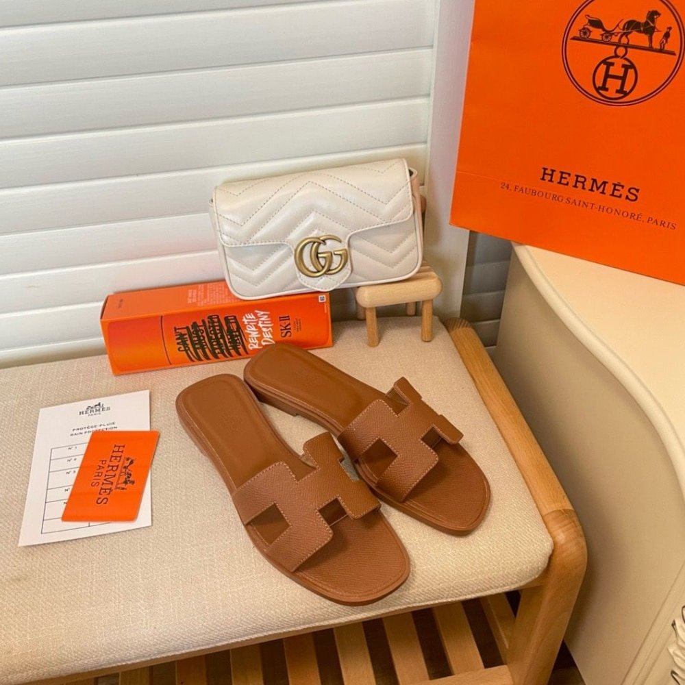 H**me5 Slippers Flat Oran Brown H021056Z