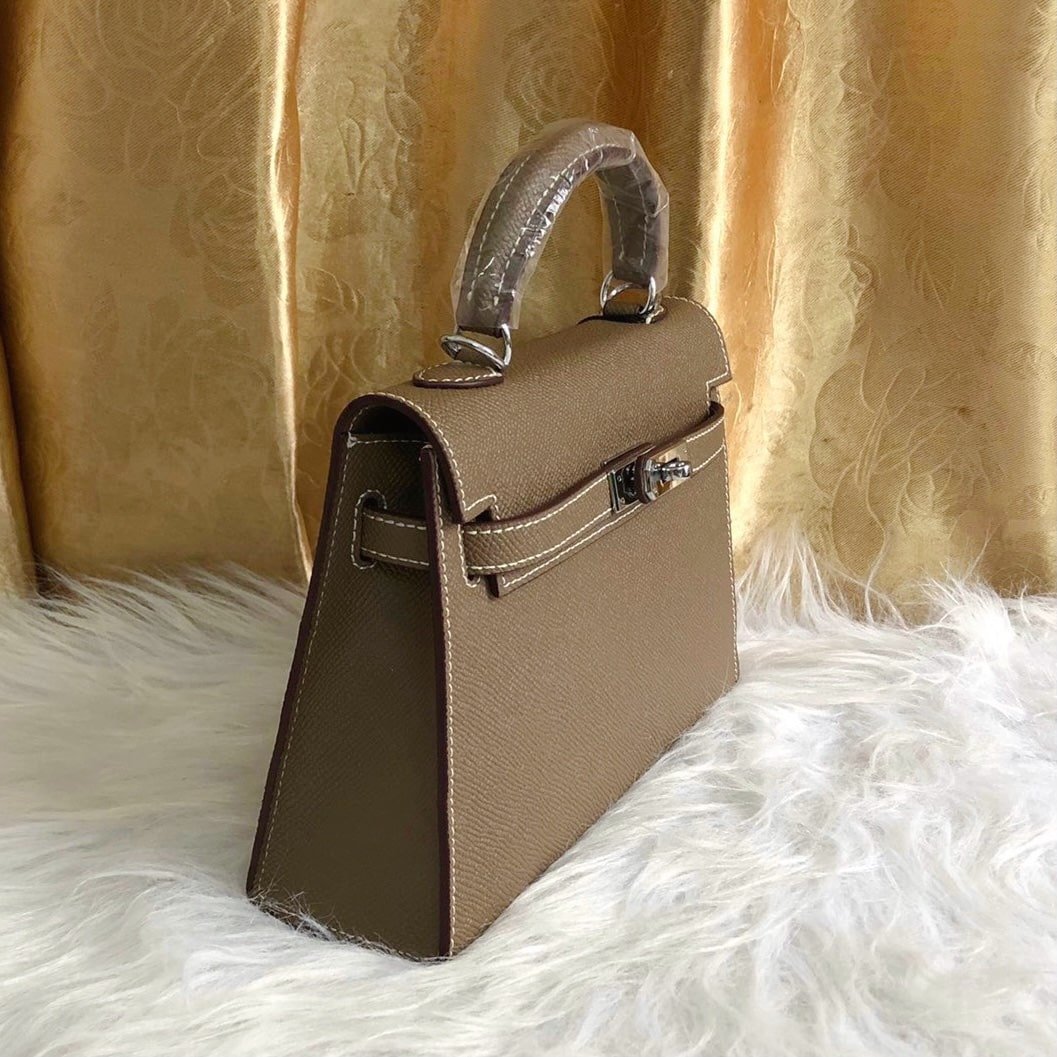 H**me5 Kelly Sellier Epsom Silver Hardware Etoupe 22Cm
