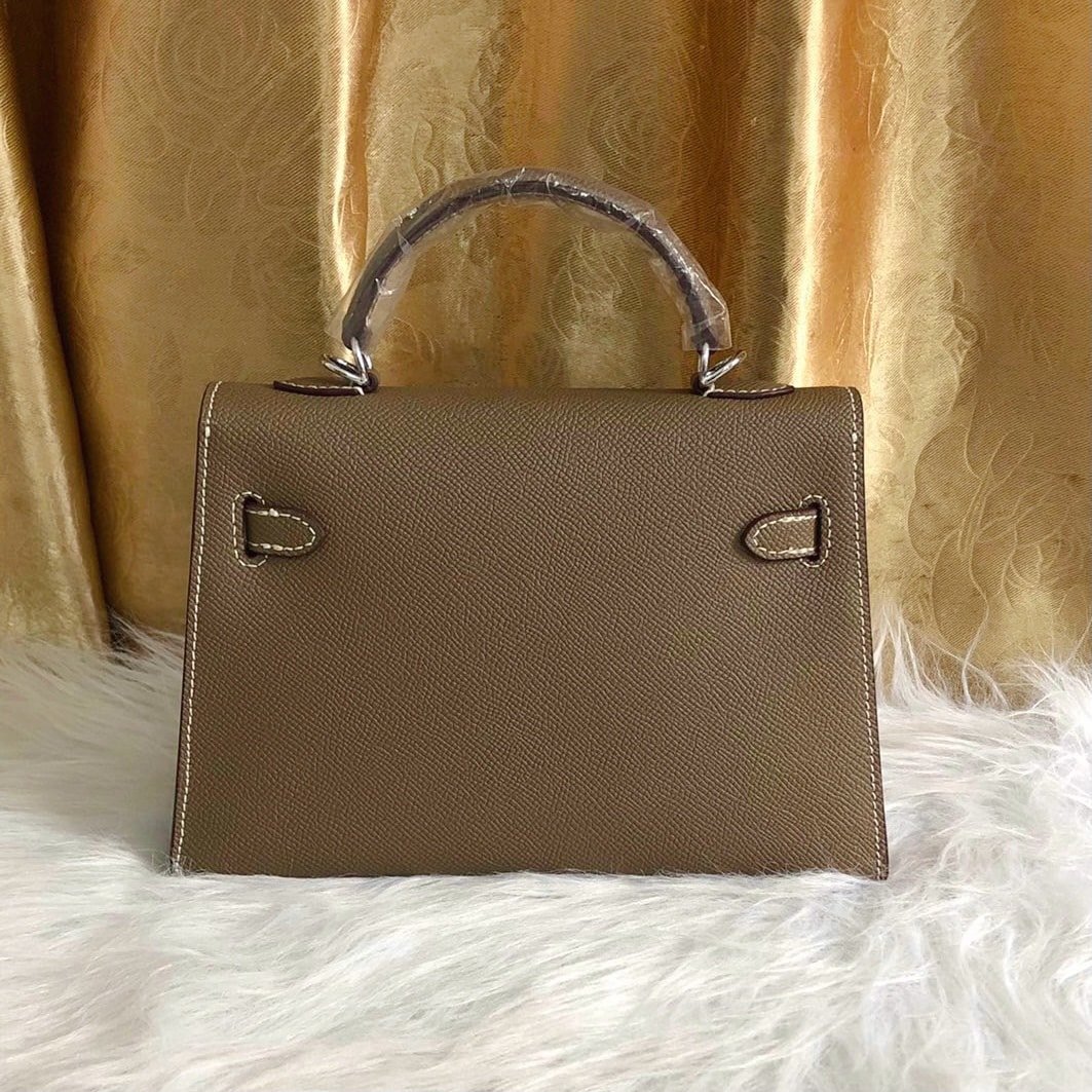 H**me5 Kelly Sellier Epsom Silver Hardware Etoupe 22Cm