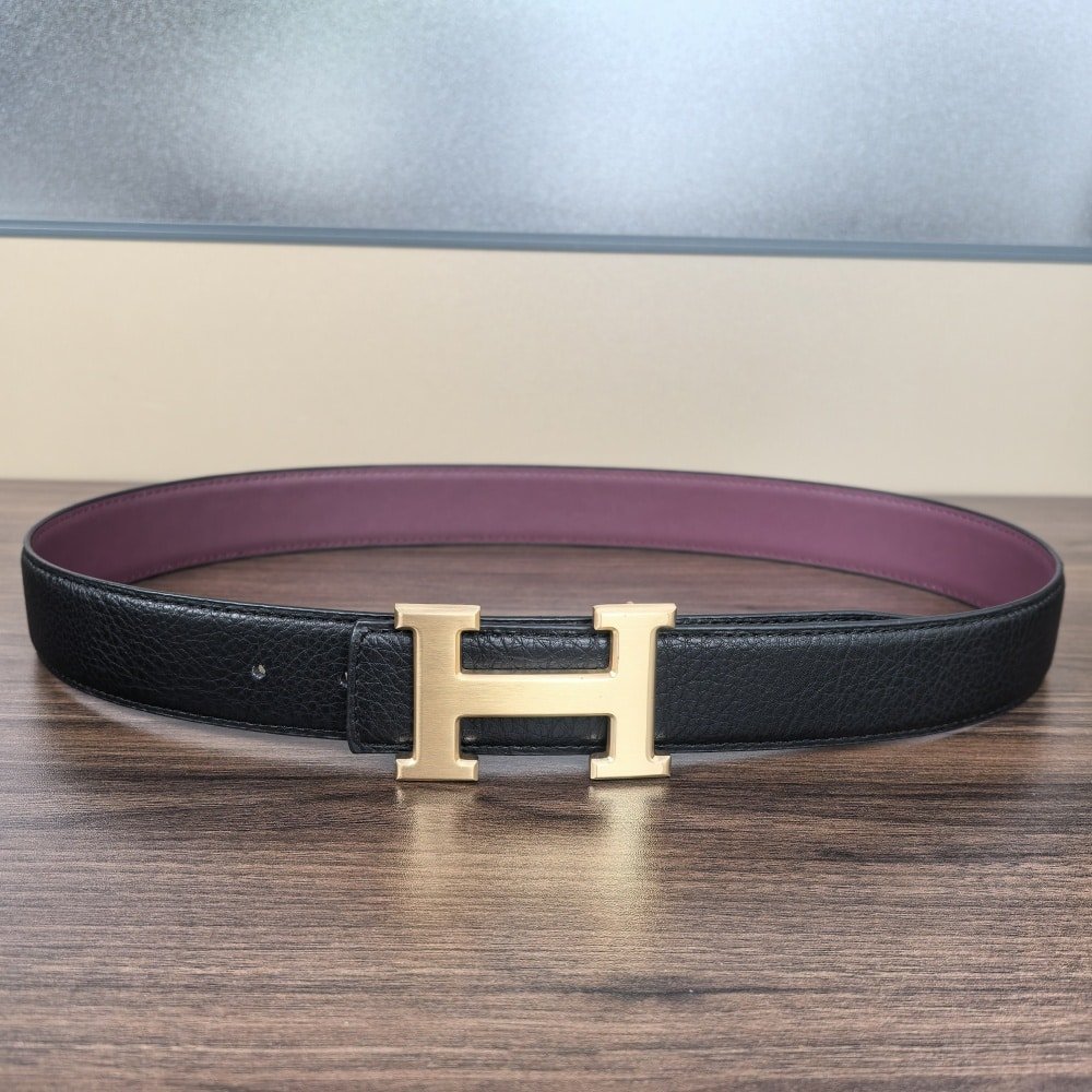 H**me5 H Reversible Leather Belt Black And Gold 25Mm