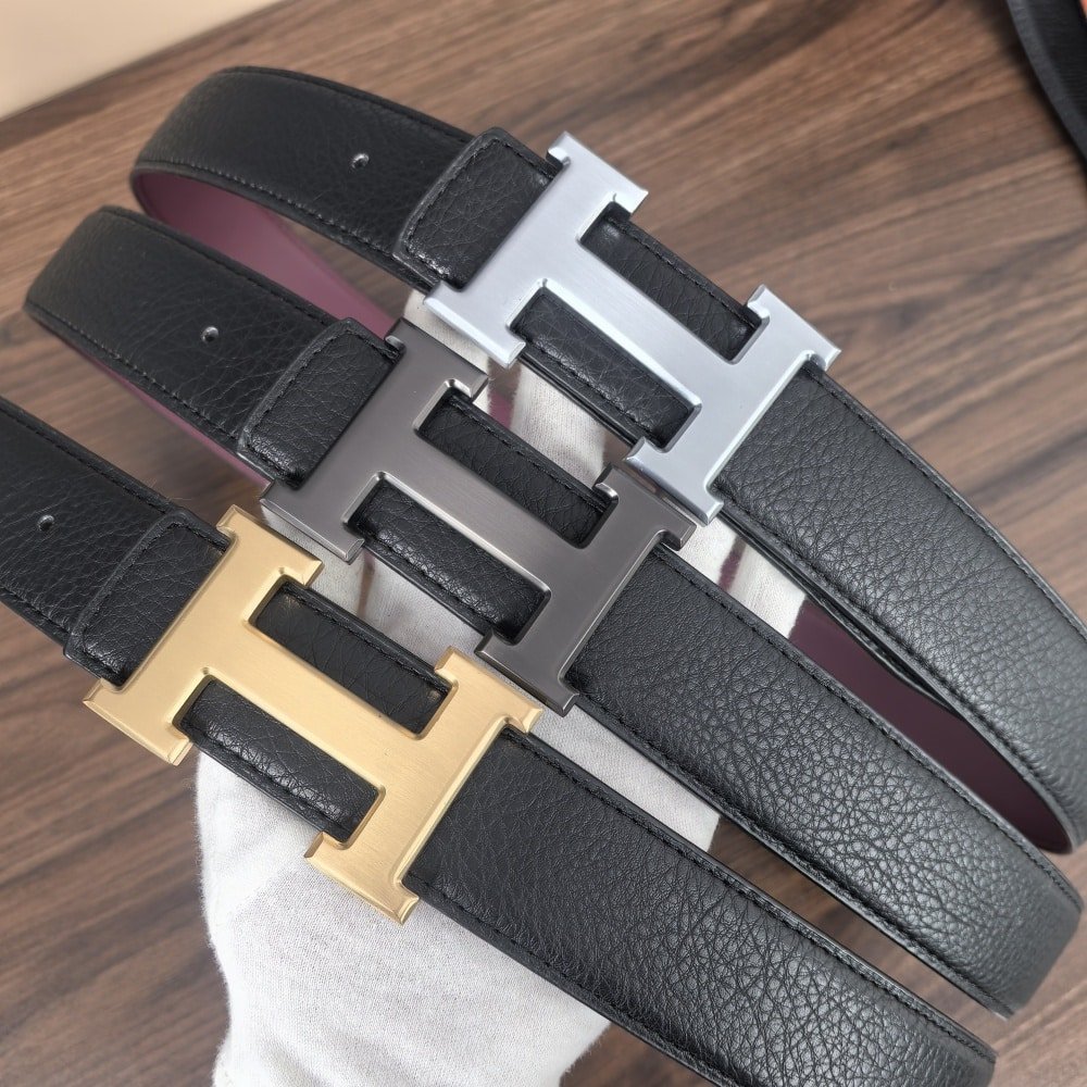 H**me5 H Reversible Leather Belt Black And Gold 25Mm