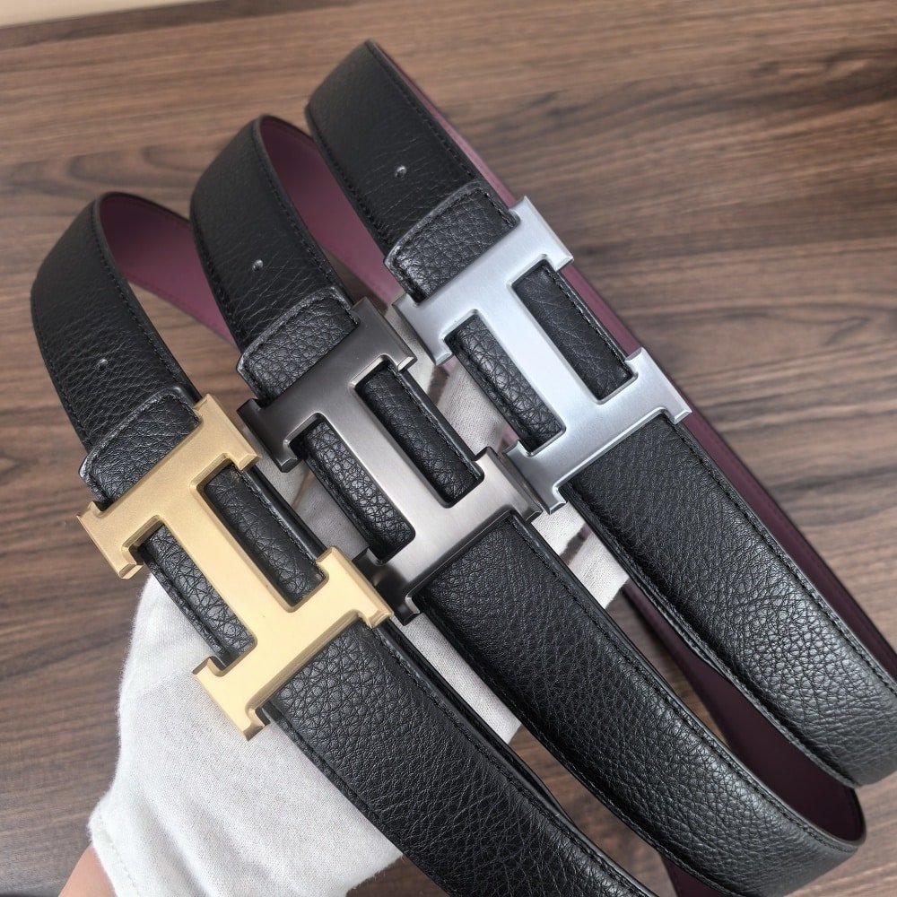 H**me5 H Reversible Leather Belt Black And Gold 25Mm