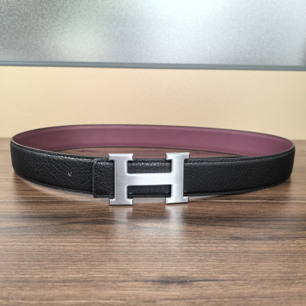 H**me5 H Reversible Leather Belt Black And Silver 25Mm