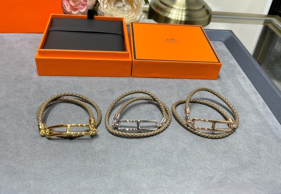 H**me5 Roulis Double Tour Bracelet Khaki Gold Hardware